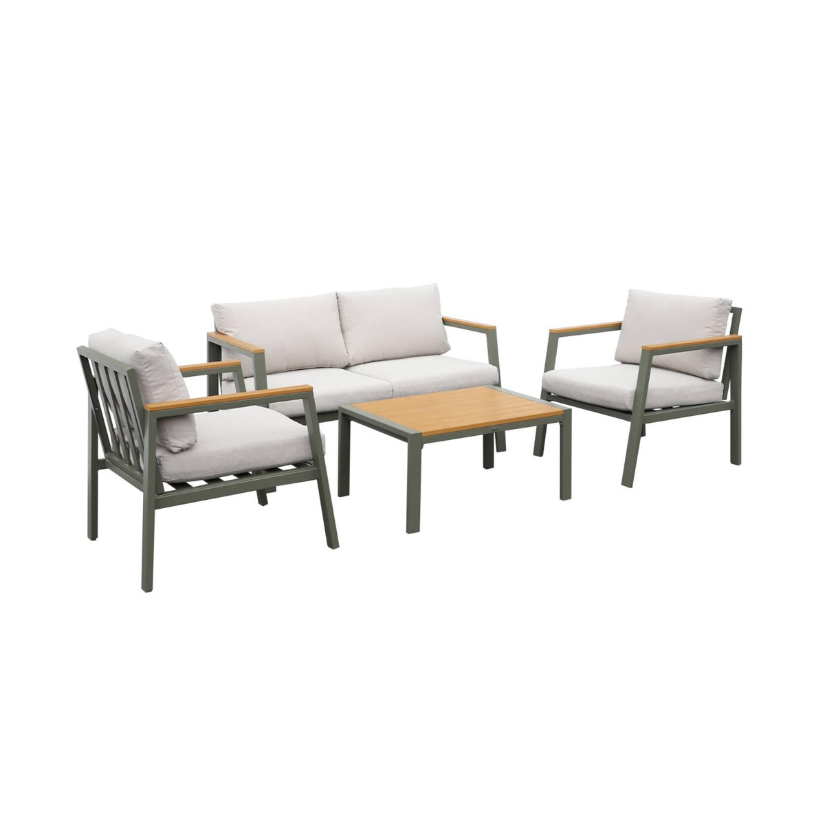SWEEEK Salon de jardin Casoria, aluminium et polywood 4 places, 1 canapé, 2 fauteuils, 1 table basse