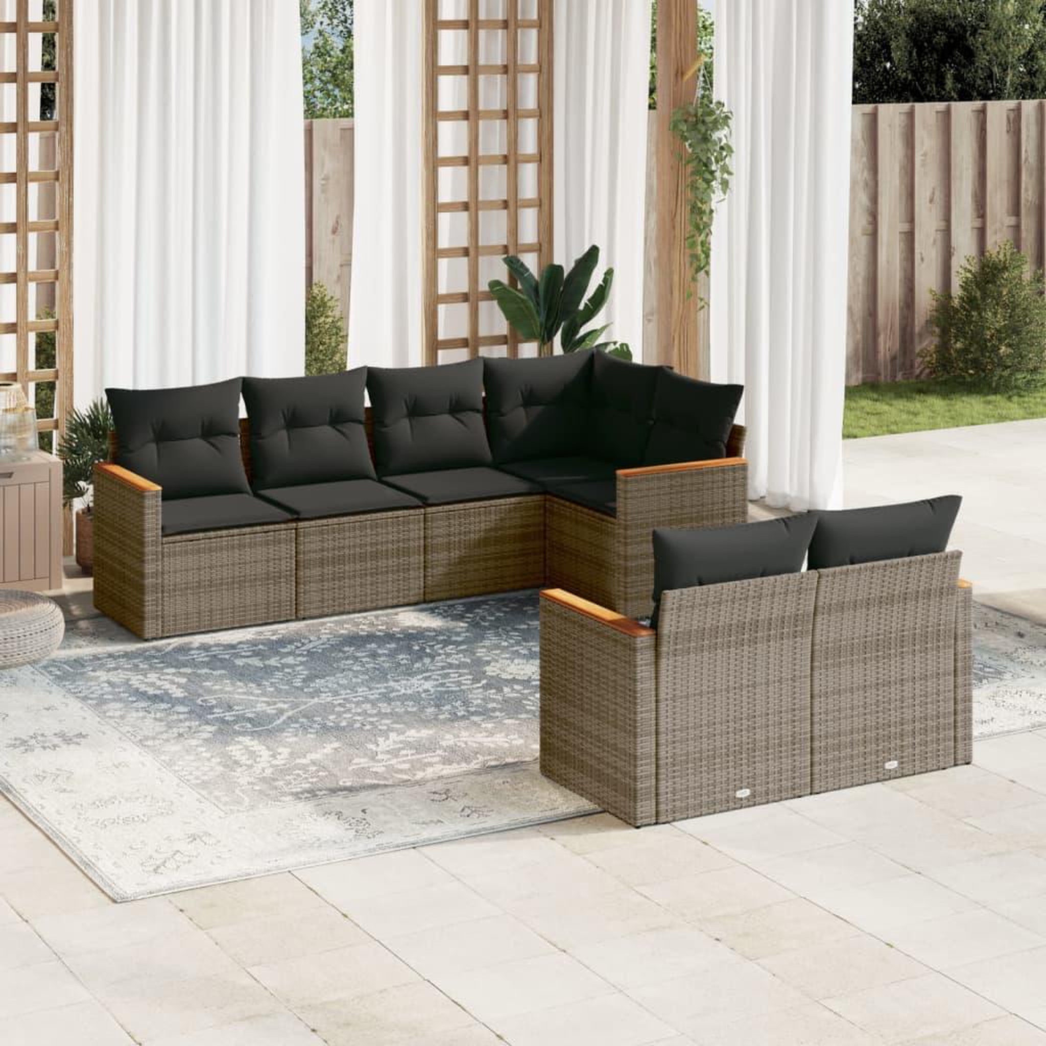 VIDAXL Salon de jardin avec coussins 7 pcs gris resine tressee