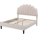Habitat et Jardin Lit coquillage en velours  Manon  - Beige - 140 x 190 cm