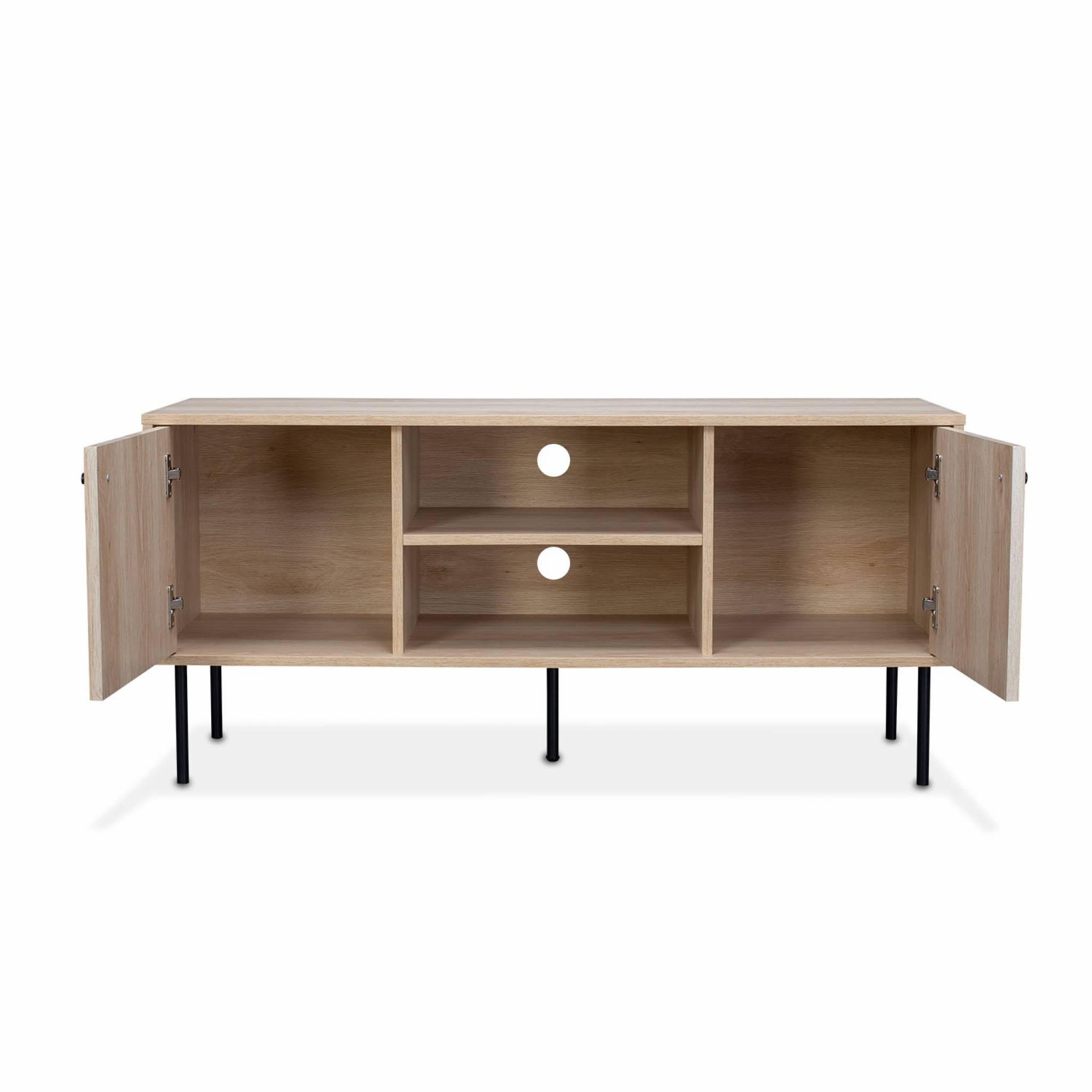 Voir la diapositive 6 : SWEEEK Meuble TV. Braga. deux portes. deux niches. une étagère.  L 120 x l 39 x H 56.2cm