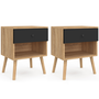 Voir la diapositive 1 : ID MARKET Lot de 2 tables de chevet EMMIE scandinaves 1 tiroir avec niche hêtre et noir