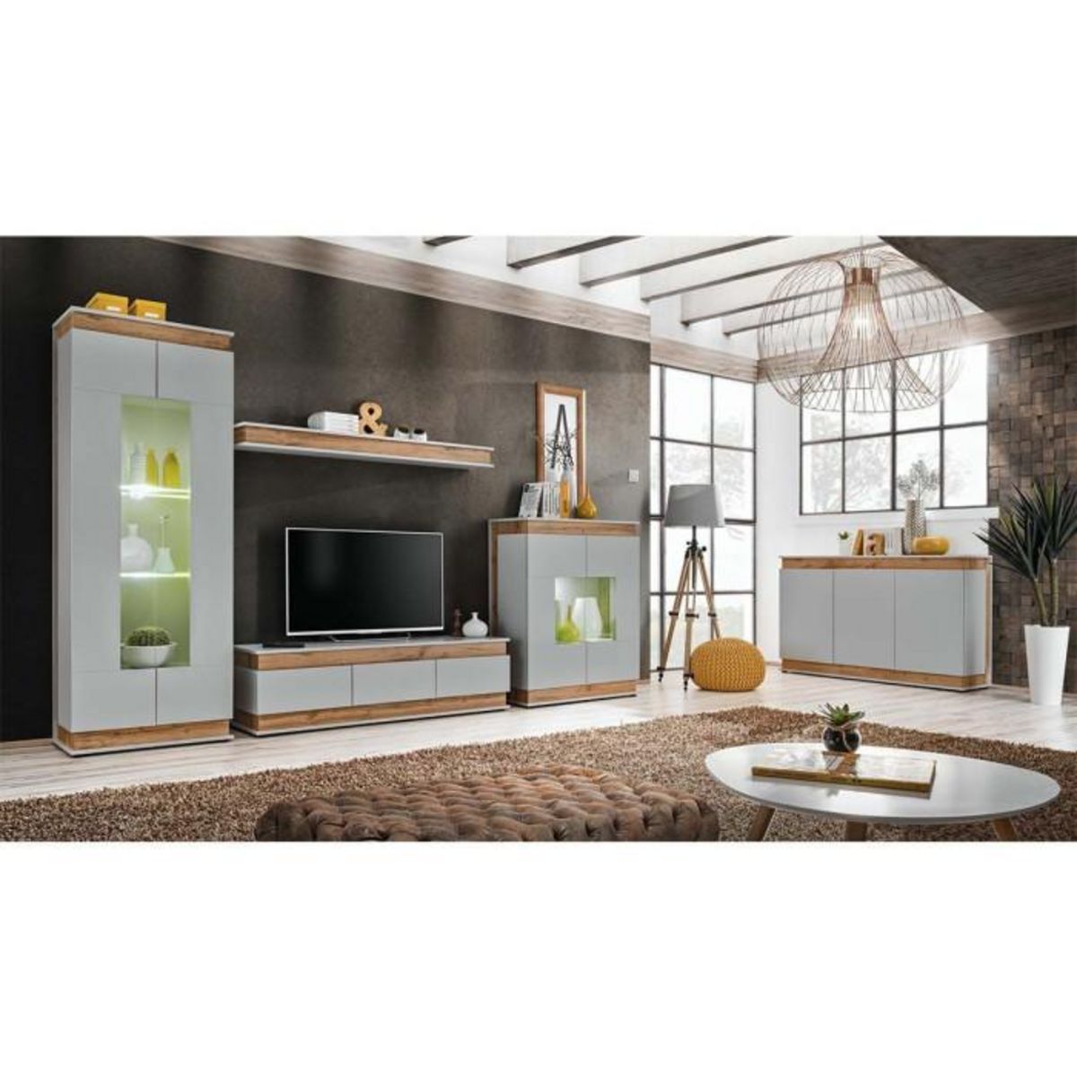 Paris Prix Buffet 3 Portes Design  Berlin  150cm Gris & Naturel