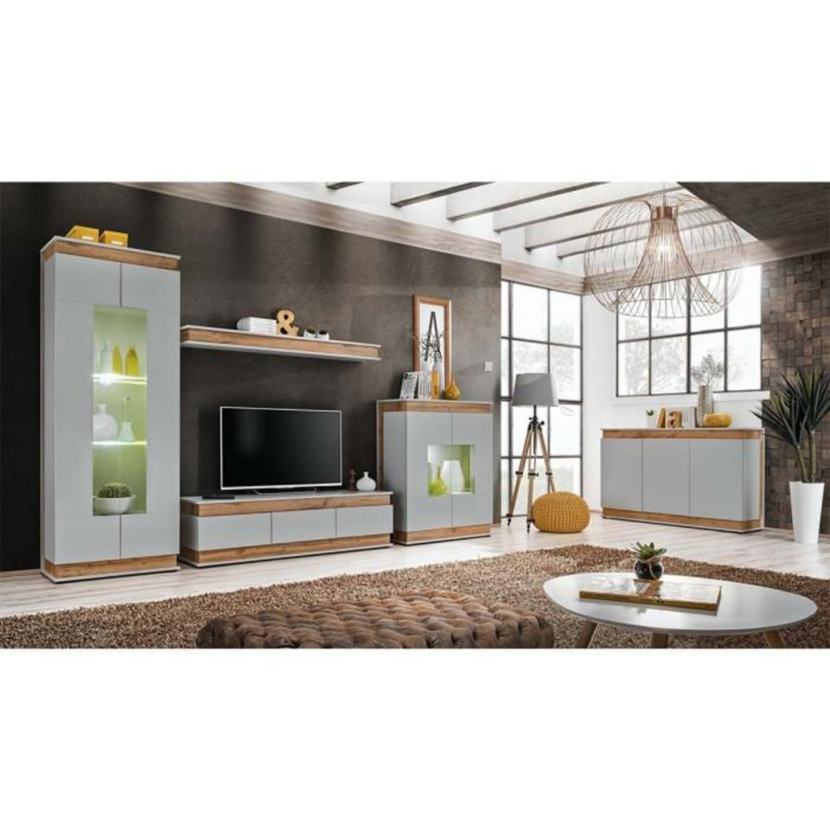 Paris Prix Buffet 3 Portes Design  Berlin  150cm Gris & Naturel