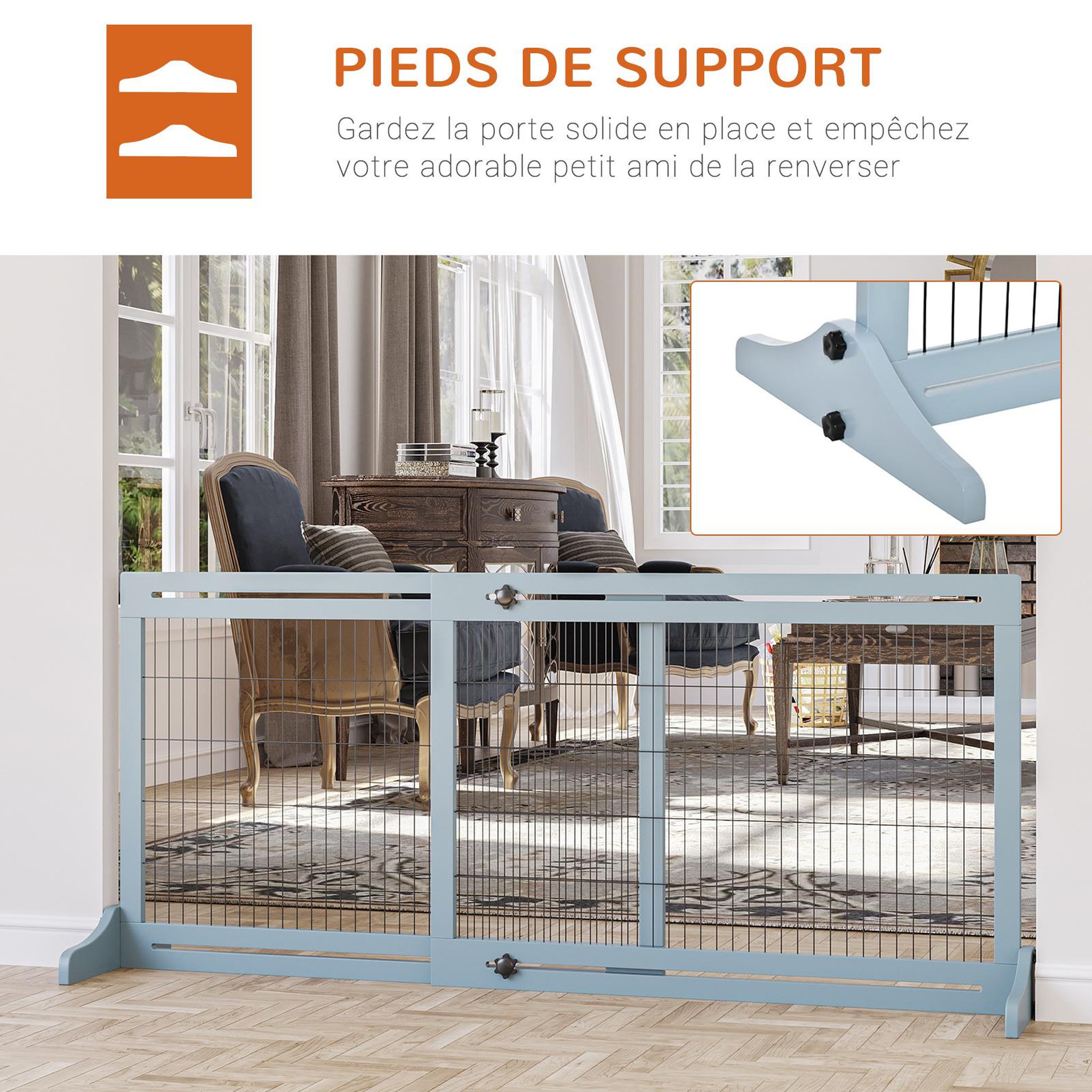 Voir la diapositive 5 : PAWHUT Barrière de sécurité chien barrière autoportante longueur réglable dim. 104-183l x 36l x 69h cm bois pin gris acier noir