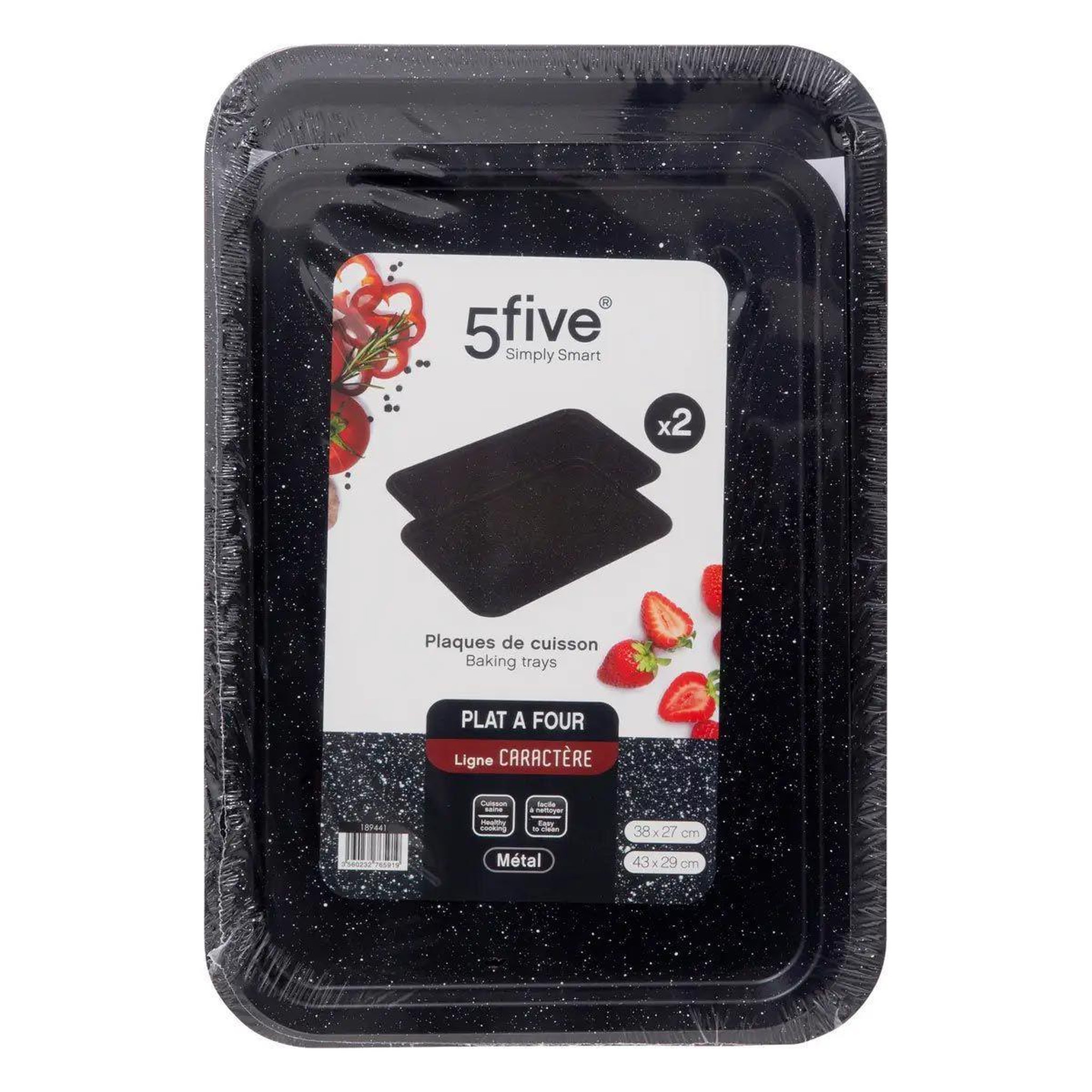 Voir la diapositive 4 : FIVE Lot de 2 plaques de cuisson  caractère  43cm noir