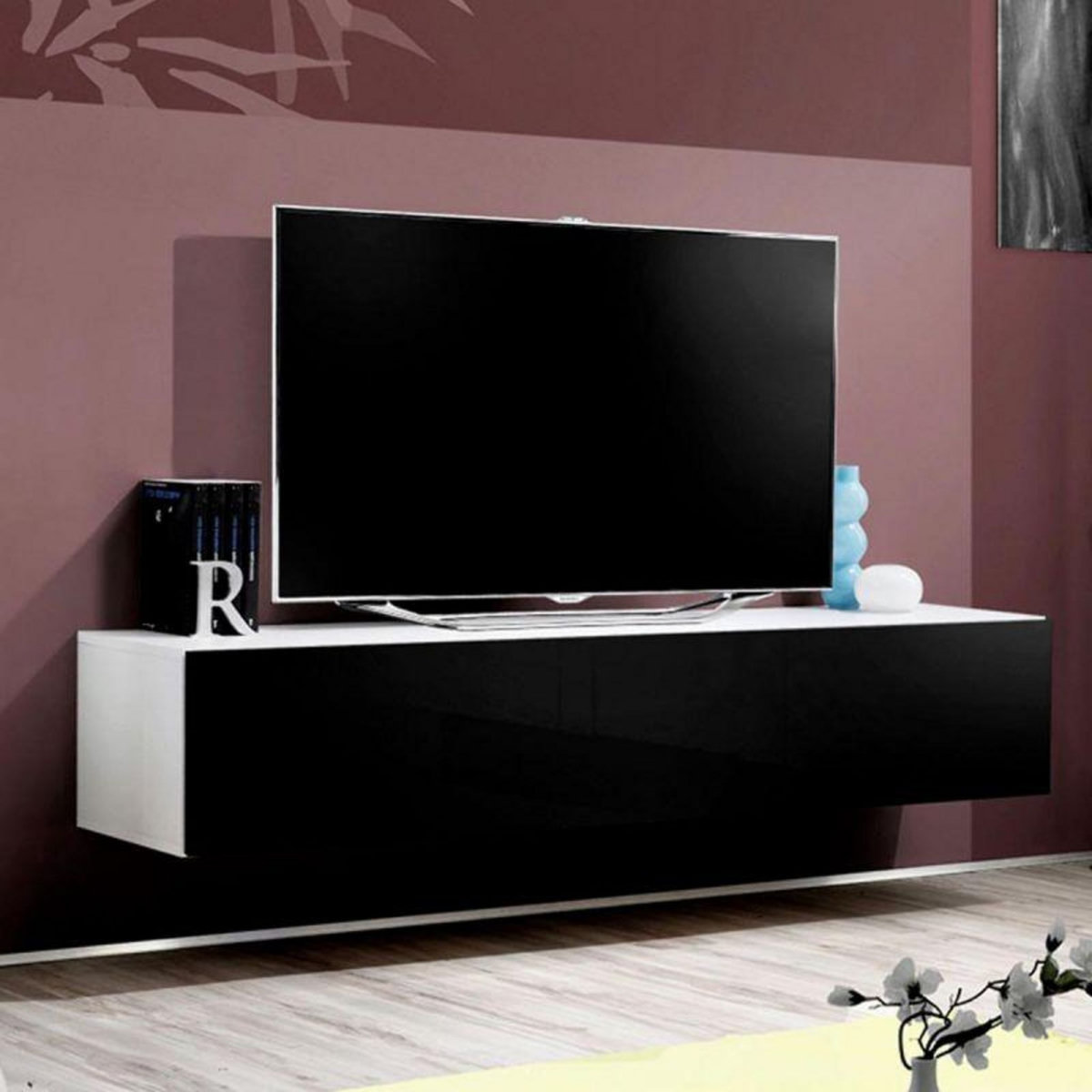 Paris Prix Meuble TV Mural Design  Fly I  160cm Noir & Blanc