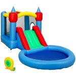 HOMCOM Château gonflable enfant 4 en 1 - toboggan, trampoline, panier basket-ball, piscine - nombreux accesoires