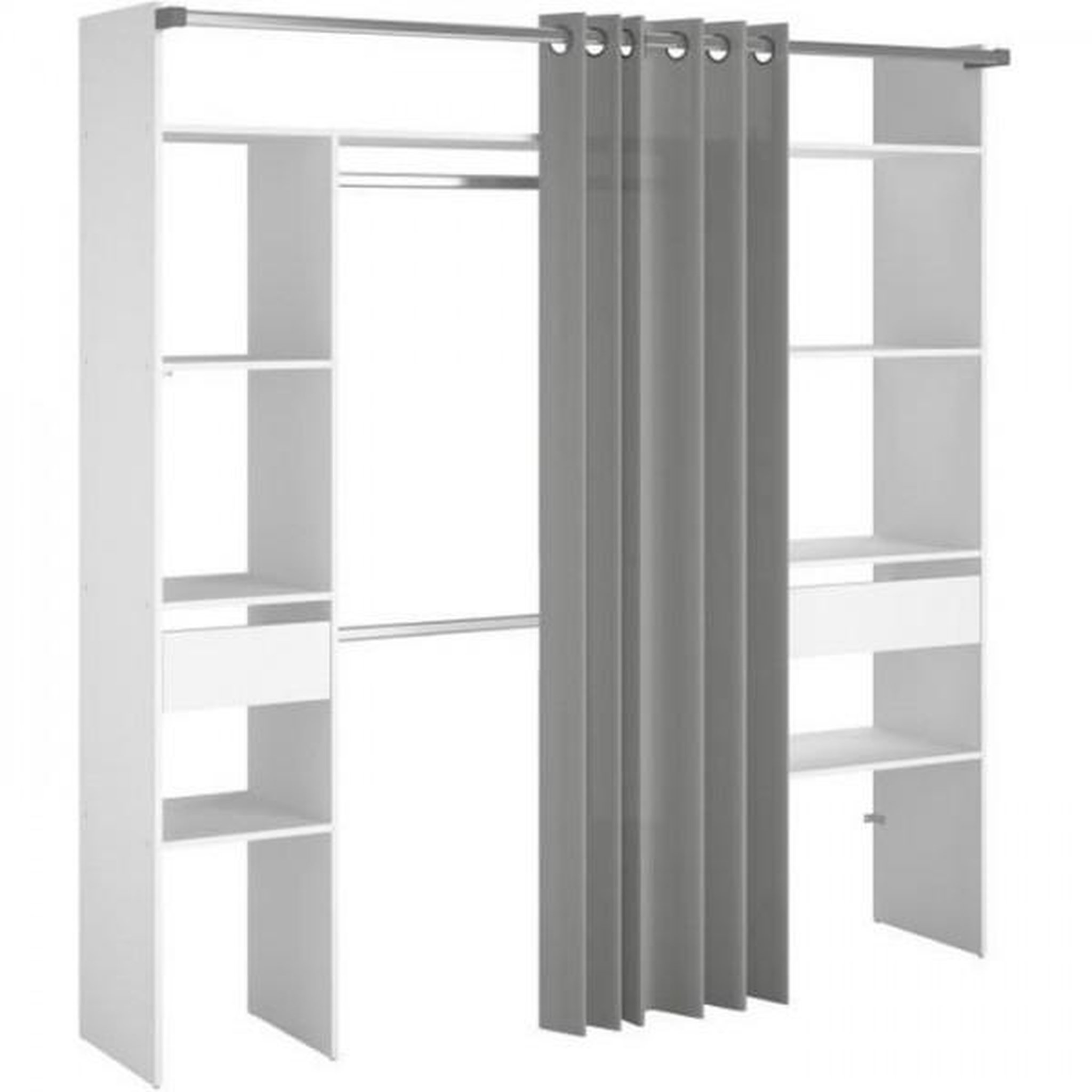 EKIPA Kit dressing ARTIC avec rideau - Décor Blanc - 2 colonnes + 2 penderies + 2 tiroirs - L 198 x P 40 x H 203 cm - EKIPA