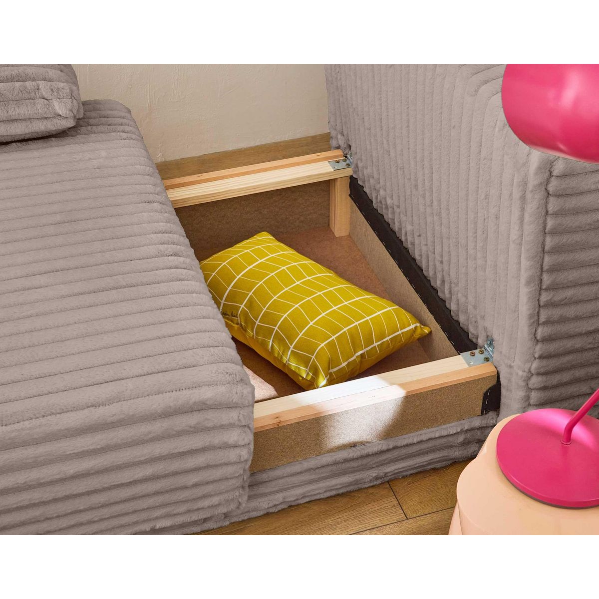 BEST MOBILIER Cristal - fauteuil - convertible avec coffre - en fausse fourrure côtelée