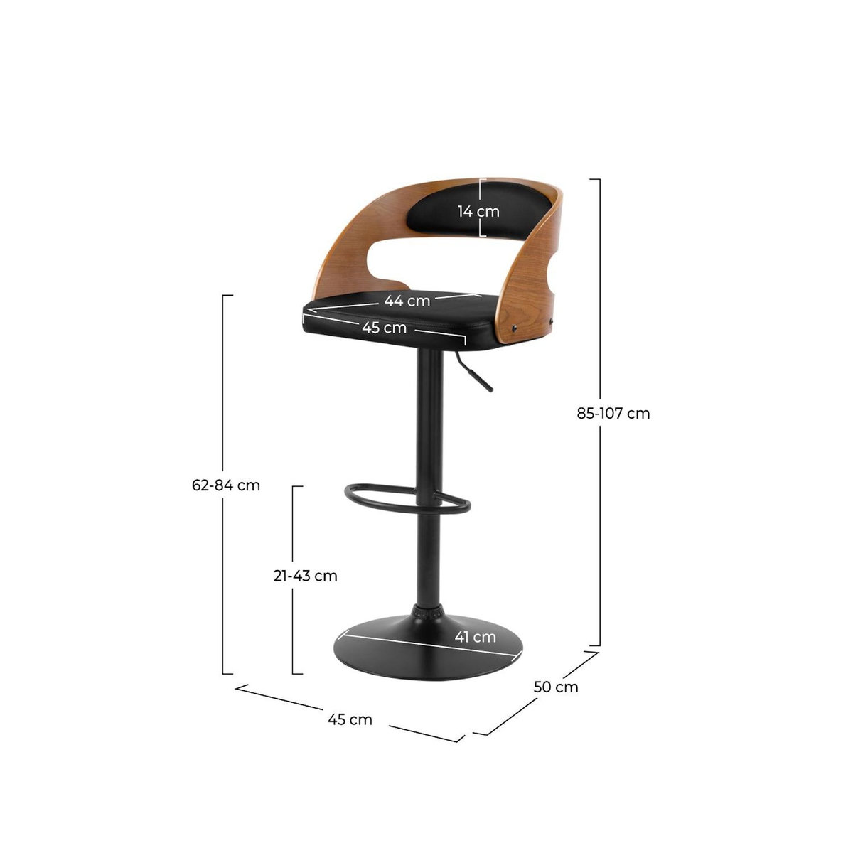 Rendez vous déco Chaise de bar réglable 62/84 cm en cuir synthétique noir-Louis