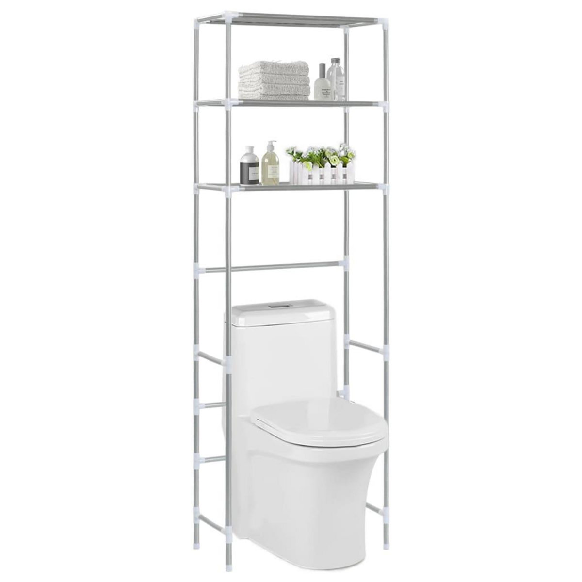 VIDAXL Support de rangement 3 niveaux de toilette Argente 53x28x169 cm