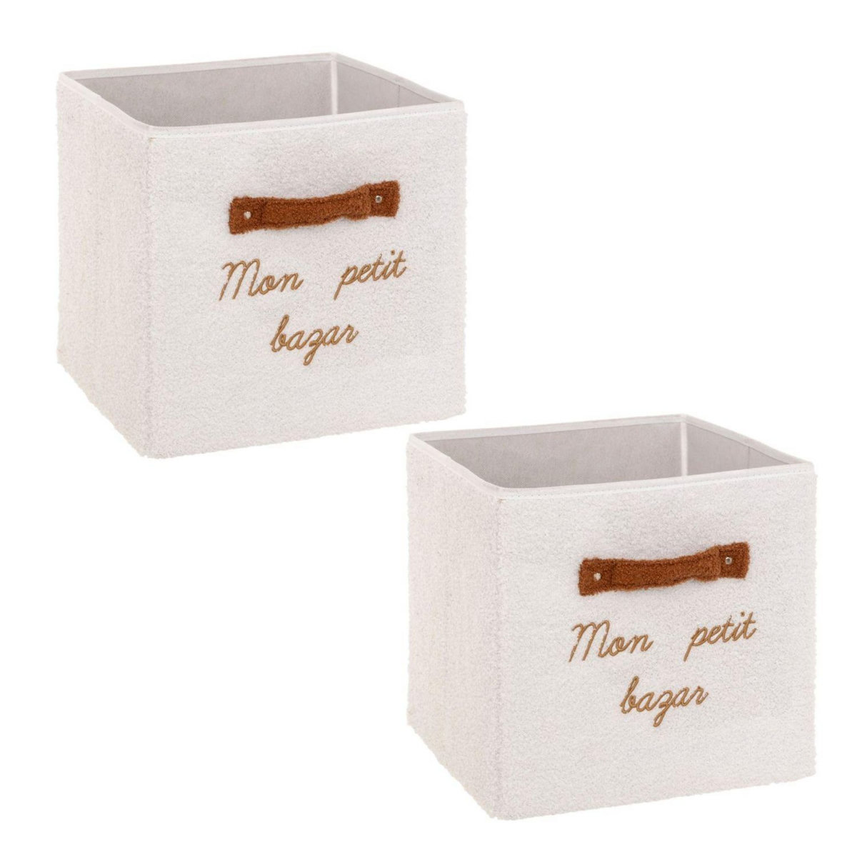 ATMOSPHERA Lot de 2 boîtes de rangement en bouclette MON PETIT BAZAR - L. 29 x l. 29 x H. 29 cm - Blanc