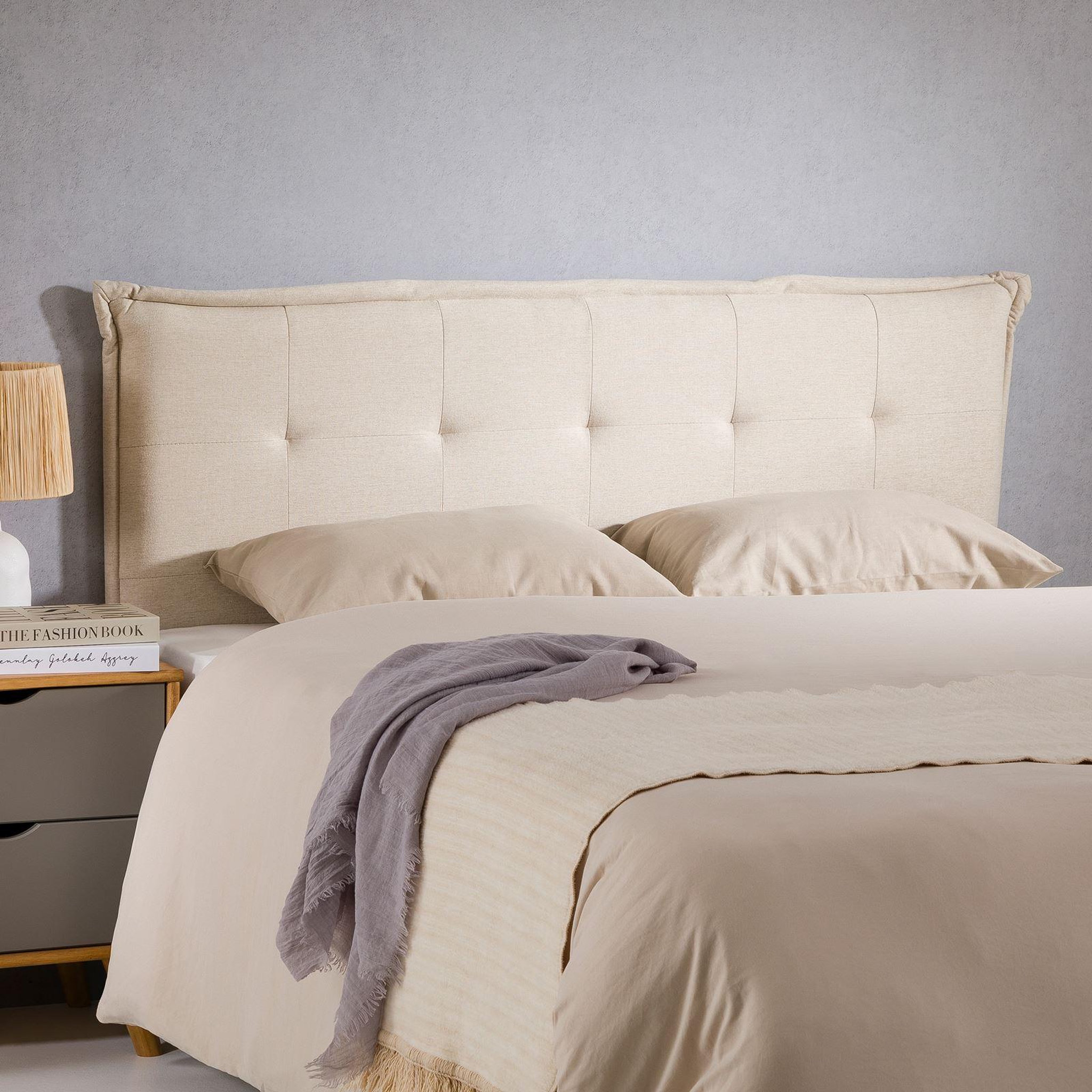 Voir la diapositive 4 : IDIMEX Tête de lit ZELOX 160 capitonnée sur pieds, en tissu