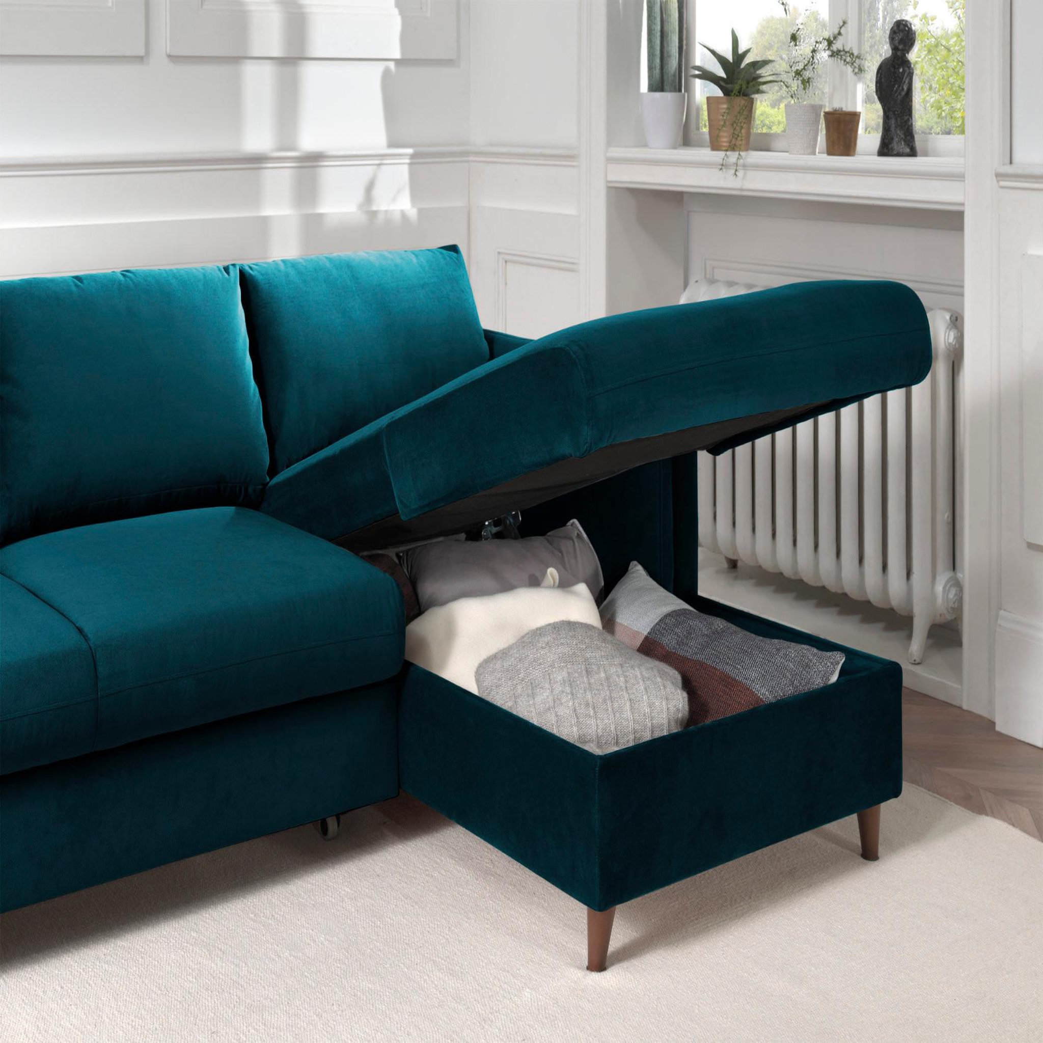 Voir la diapositive 4 : BEST MOBILIER Brooke - canapé d'angle droit - convertible avec coffre - 4 places - en velours