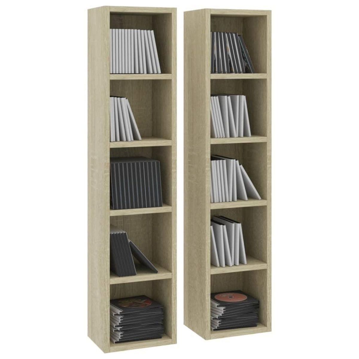 VIDAXL Armoires a CD 2 pcs Chene sonoma 21x16x93,5cm Bois d'ingenierie