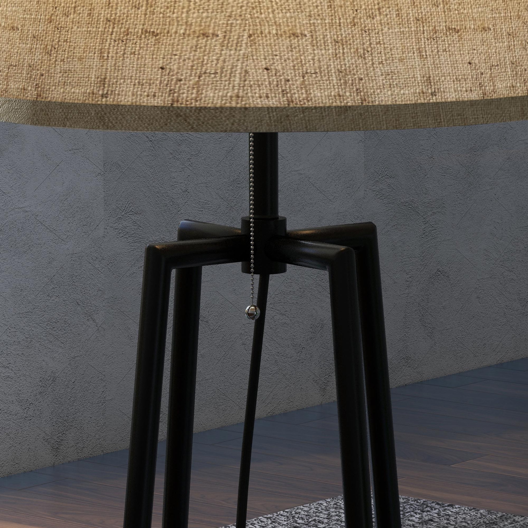 Voir la diapositive 5 : HOMCOM Lampadaire design contemporain 2 étagères intégrées 40 w 166h cm métal noir mdf aspect bois de noyer tissu beige