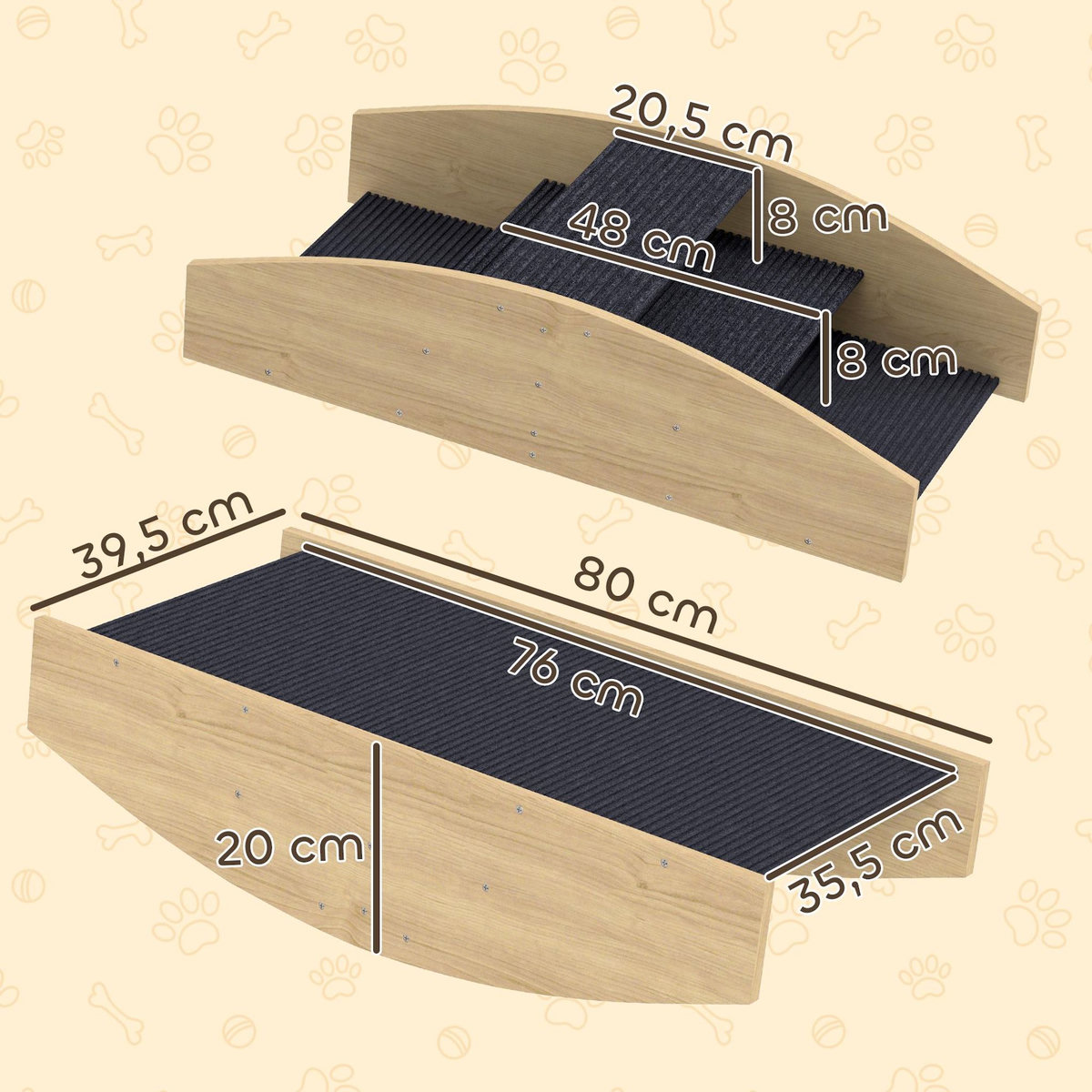 PAWHUT Bascule chien agility réversible escalier 2 en 1 bois