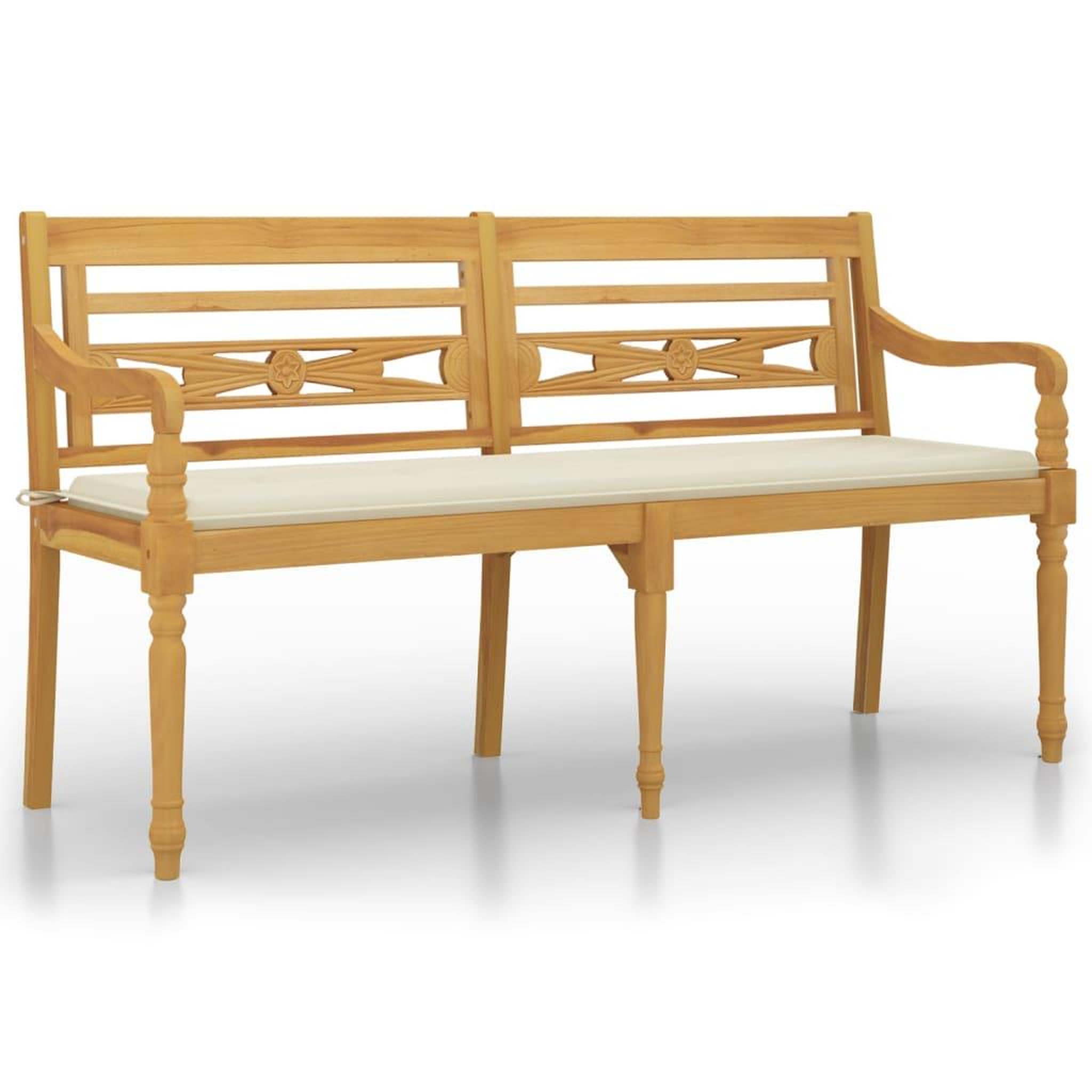 Voir la diapositive 2 : VIDAXL Banc Batavia avec coussin creme 150 cm Bois de teck massif