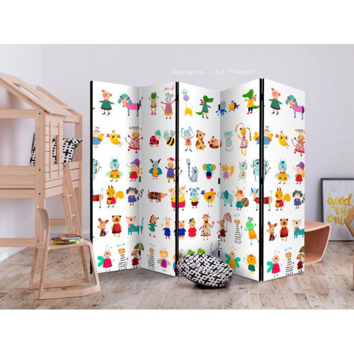 Paris Prix Paravent 5 Volets  Cartoon Pets  172x225cm