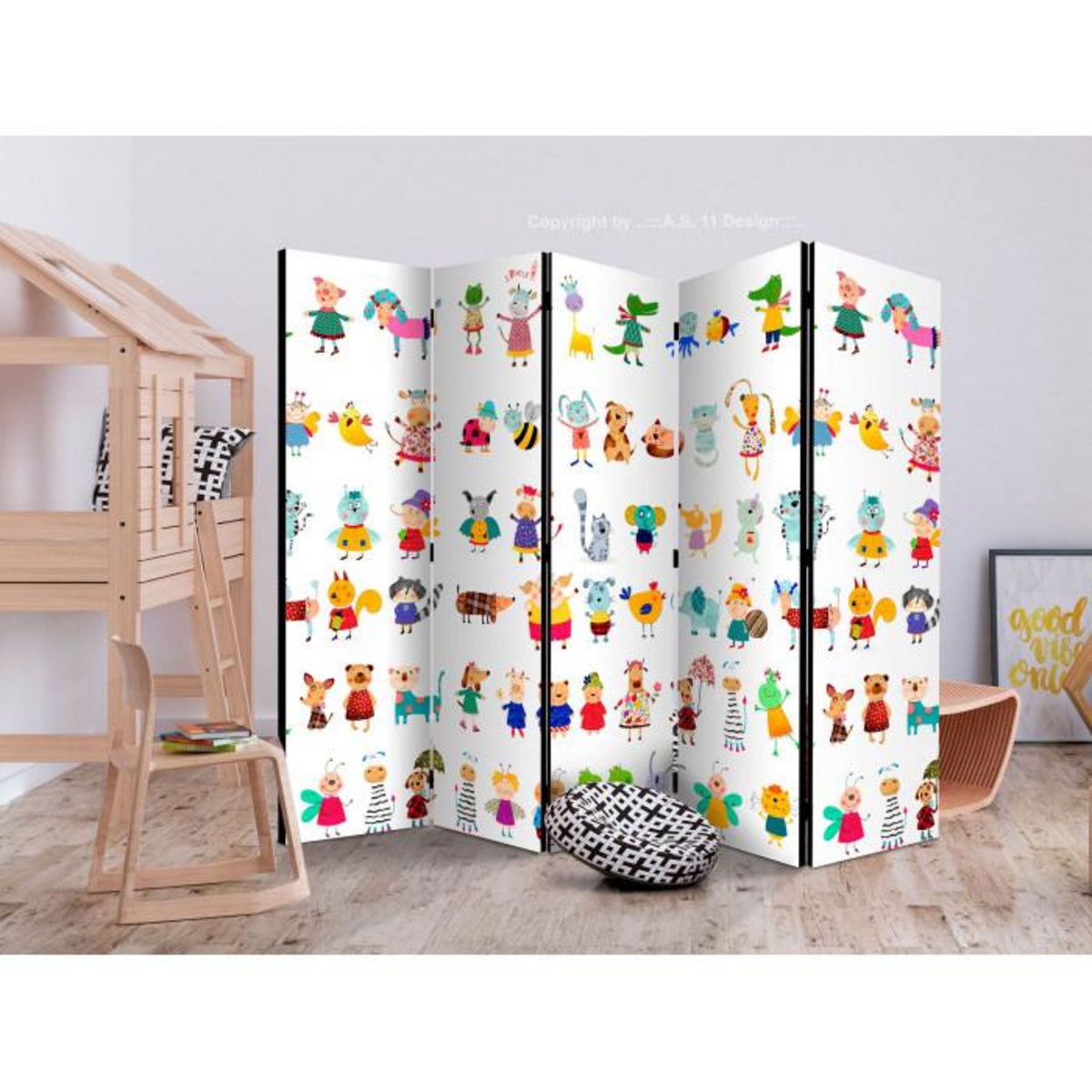 Paris Prix Paravent 5 Volets  Cartoon Pets  172x225cm