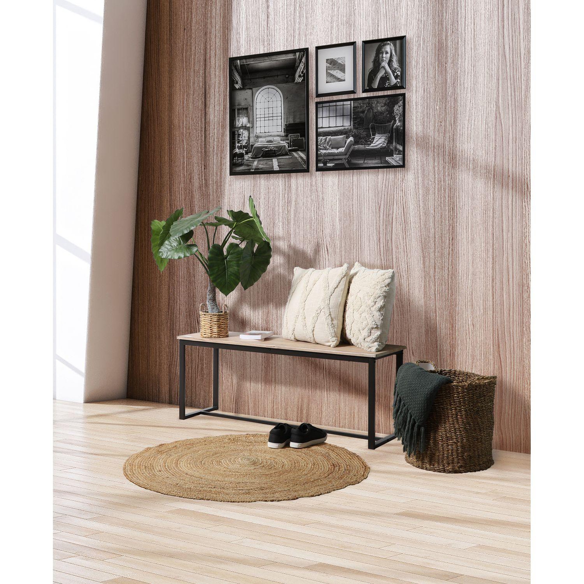 Voir la diapositive 2 : TOILINUX Banc d'intérieur dock en mdf et métal - h.45cm x l.120 cm - beige et noir