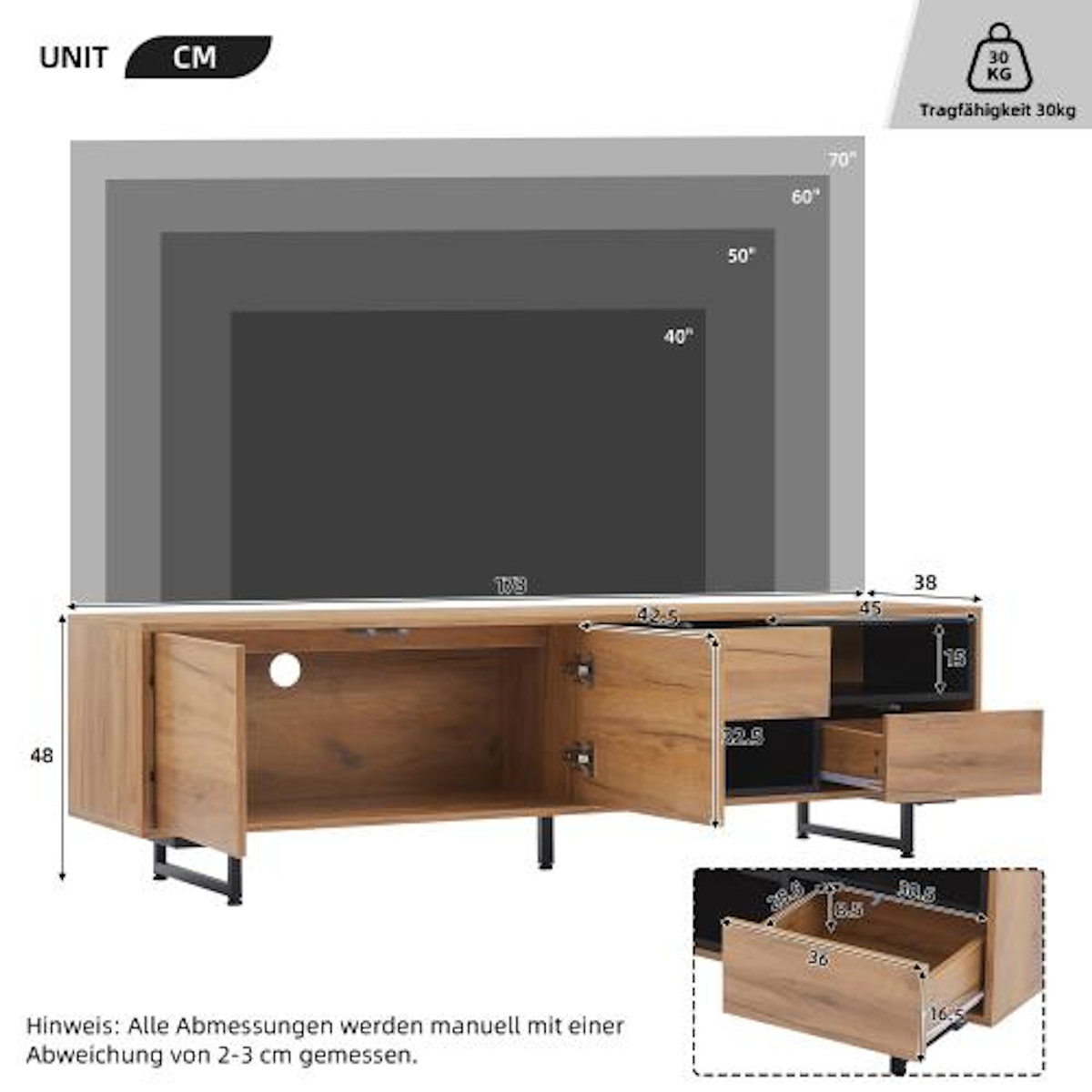 MERAX Meuble tv naturel 173 cm panneau de particules