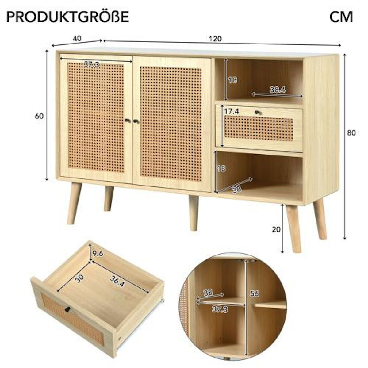 MERAX Buffet 2 porte(s) 1 tiroir(s) - 120 cm naturel mdf