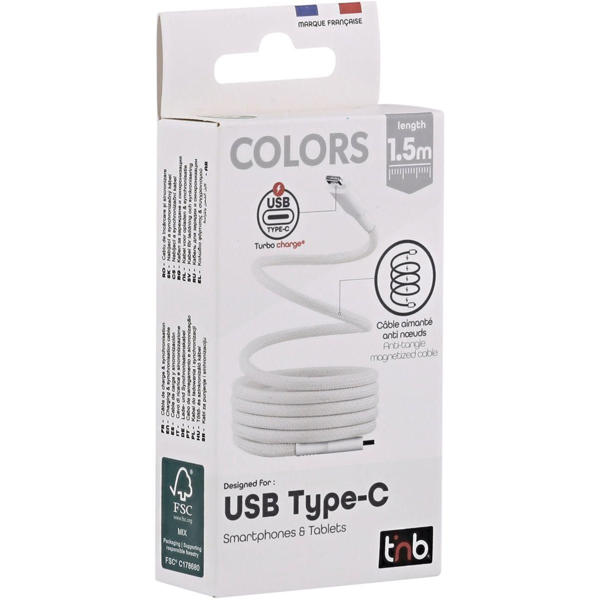 TNB Câble de charge USB-C/USB-C 1.5m gaine aimantée blanc