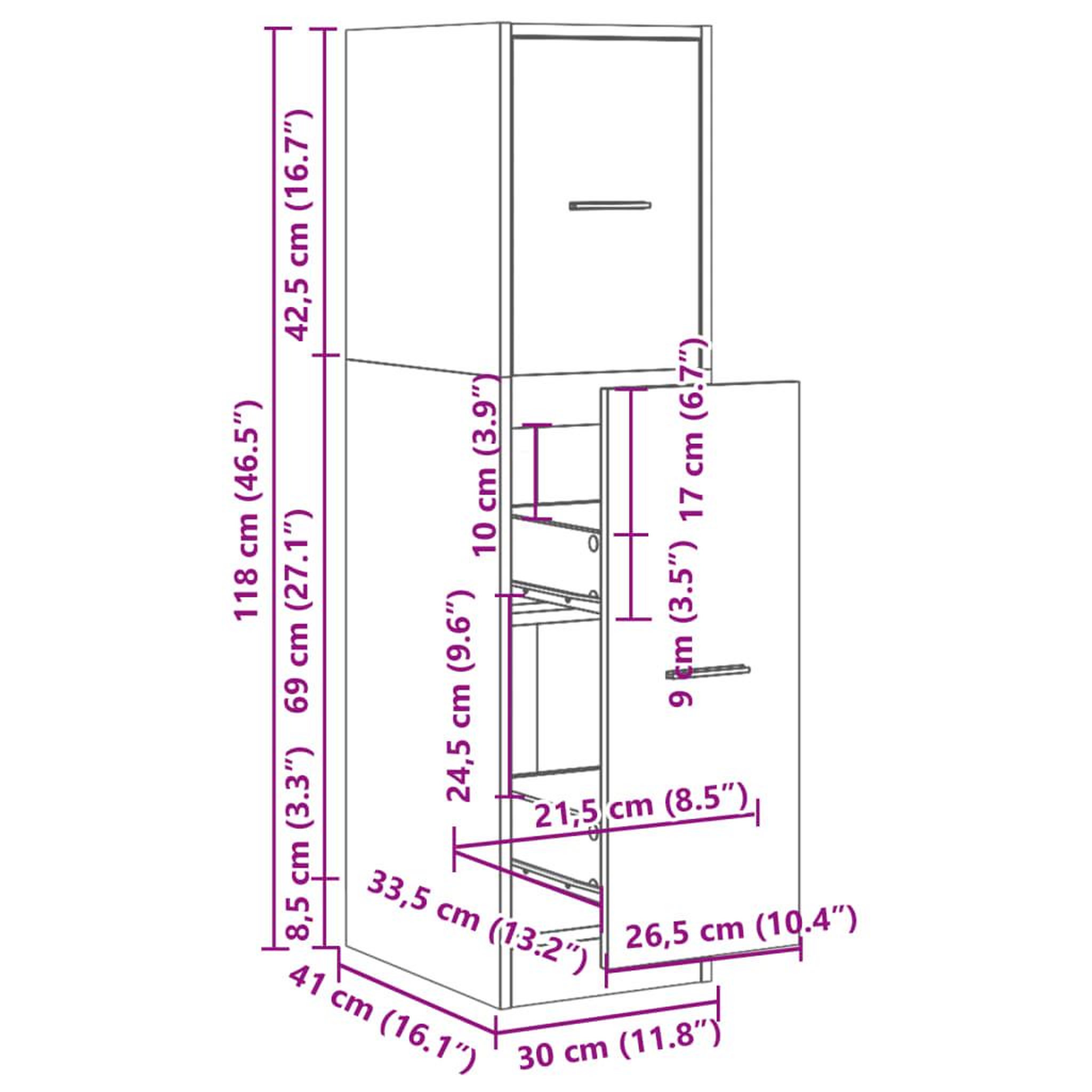 Voir la diapositive 6 : VIDAXL Armoire d'apothicaire gris beton 30x41x118 cm bois d'ingenierie