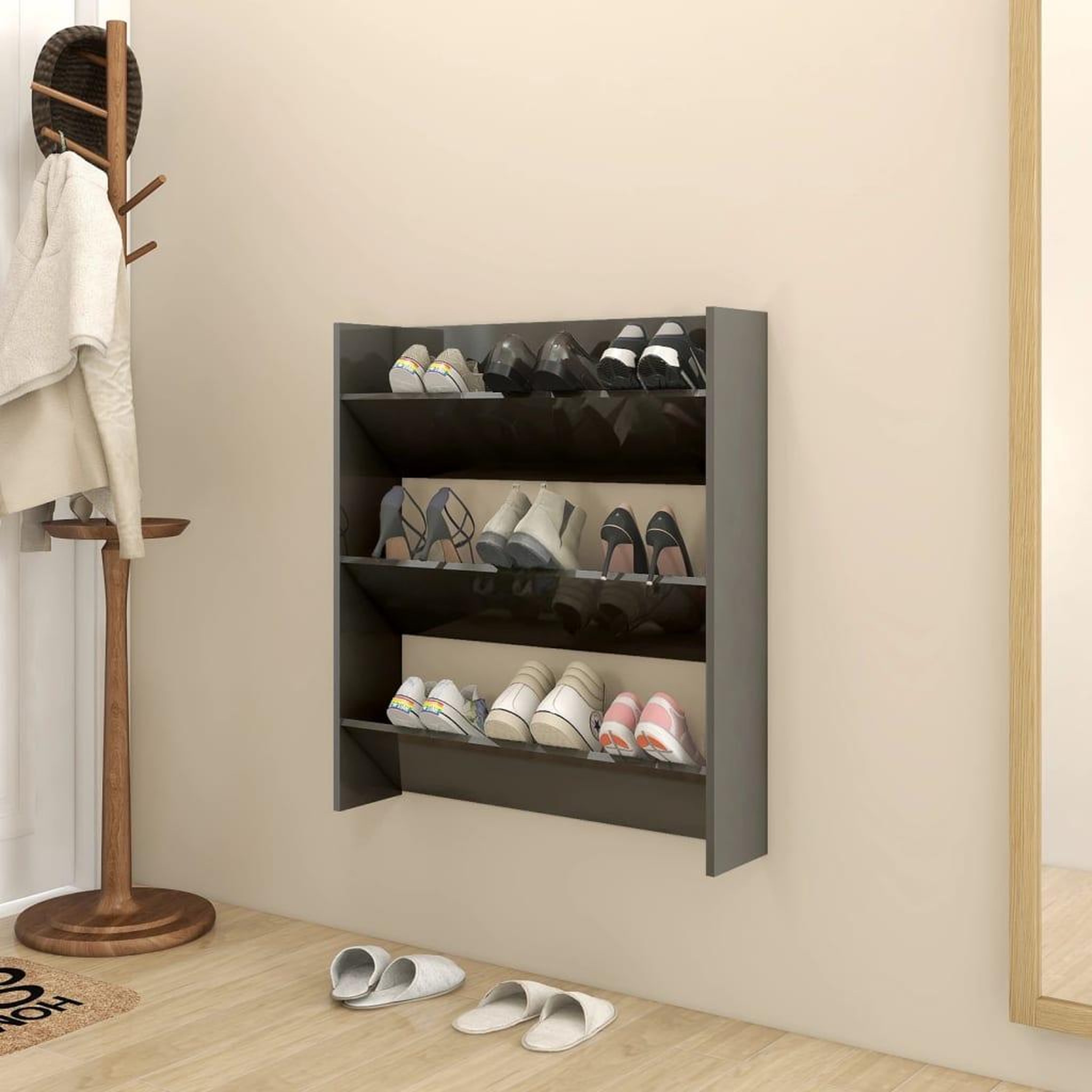 Voir la diapositive 1 : VIDAXL Armoire a chaussures murale gris brillant bois d'ingenierie