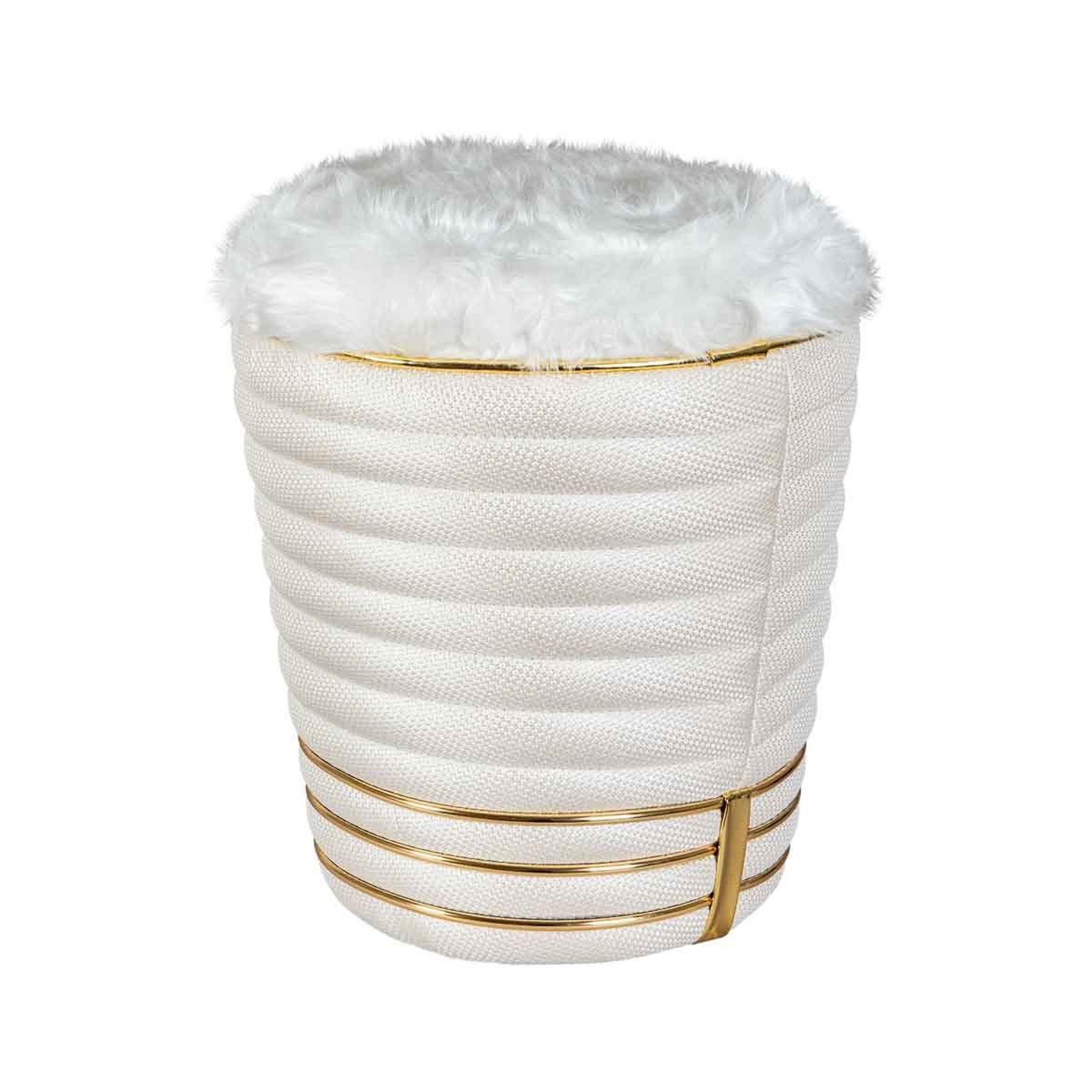 Voir la diapositive 2 : Paris Prix Tabouret en tissu  doric  50cm ivoire & or