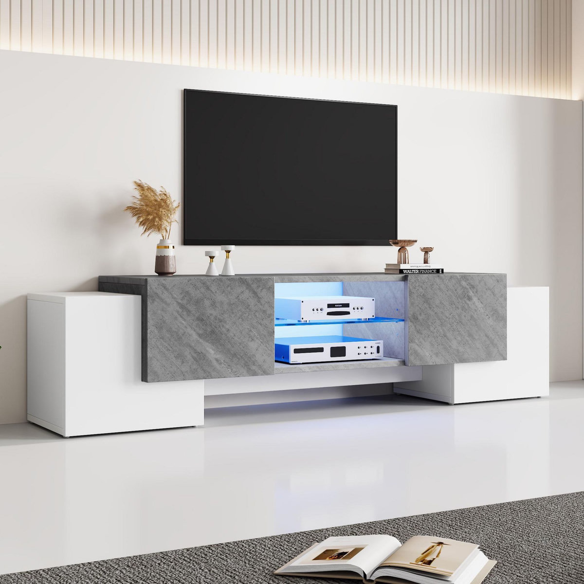 MERAX Meuble tv blanc 180cm mdf
