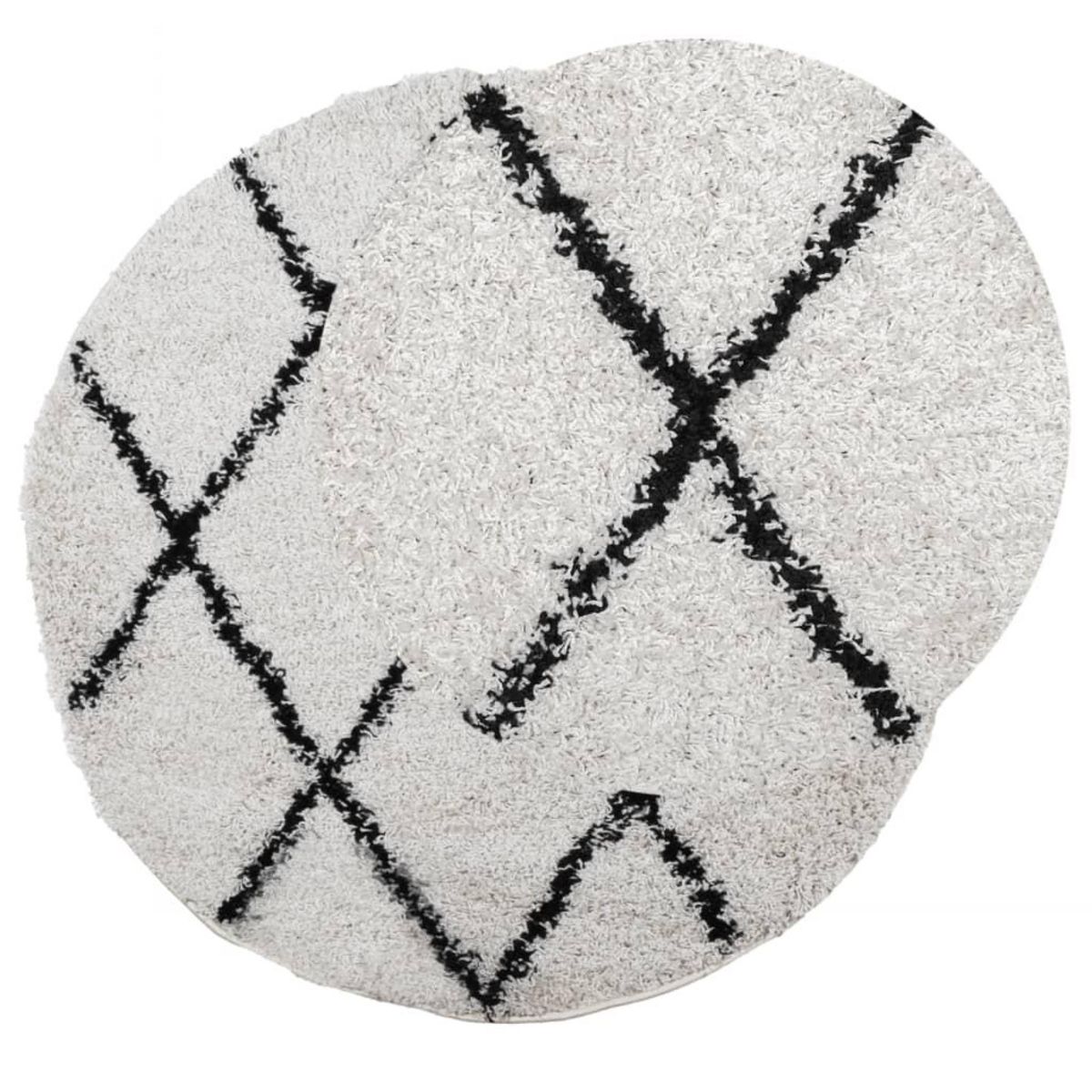 VIDAXL Tapis shaggy a poils longs moderne creme et noir Ø 240 cm