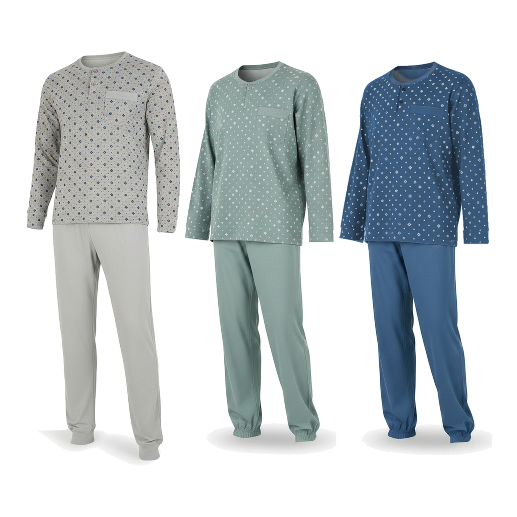 Voir la diapositive 1 : OZABI OZABI Ensemble Pyjama Homme Long Pack de 3, Haut Imprimé Col Boutonné