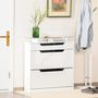 Voir la diapositive 2 : HOMCOM Armoire à chaussures avec 2 tiroirs rabattables + 1 tiroir coulissant + 1 comptoir et 1 plateau en verre étagère réglable sur 2 niveaux 89 x 23 x 96 cm blanc
