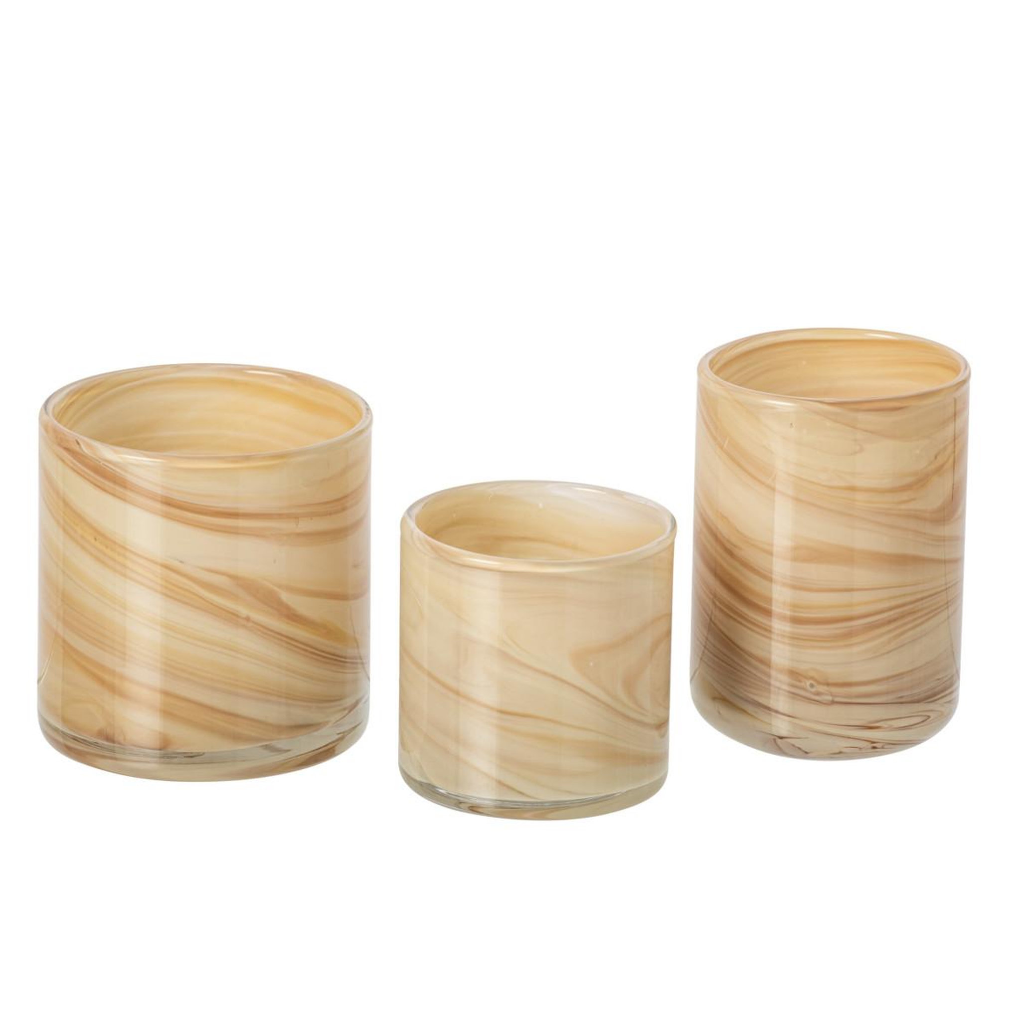 J-LINE Lot de 3 photophores effet marbre  latte  10cm beige