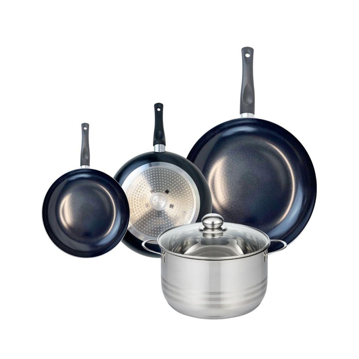 ELO Ensemble de 3 Poêles de cuisson 20, 24 et 32 cm et 1 faitout 24 cm Elo Prima Brillant