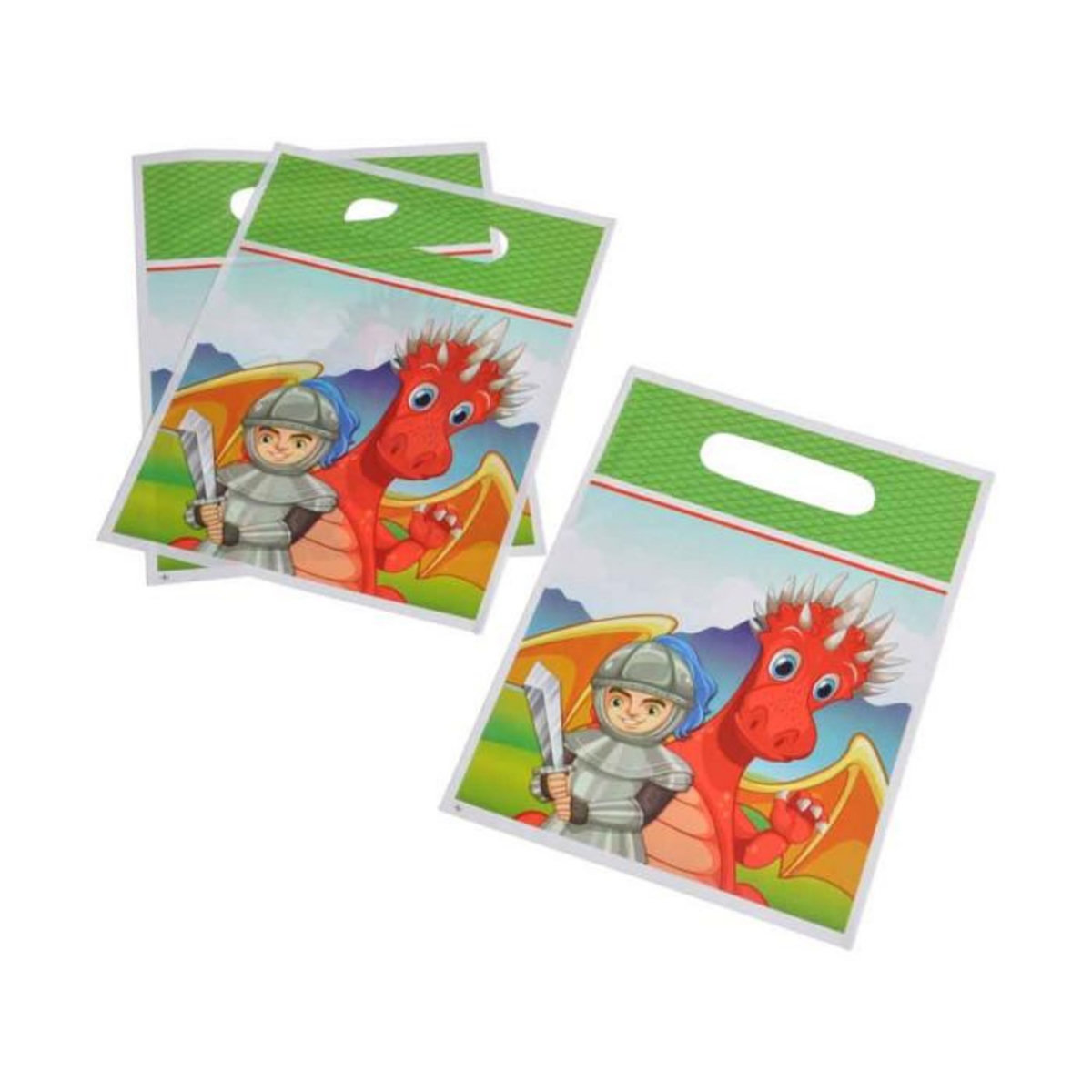 Paris Prix Lot de 6 Sacs à Bonbons  Chevalier & Dragon  23cm Vert