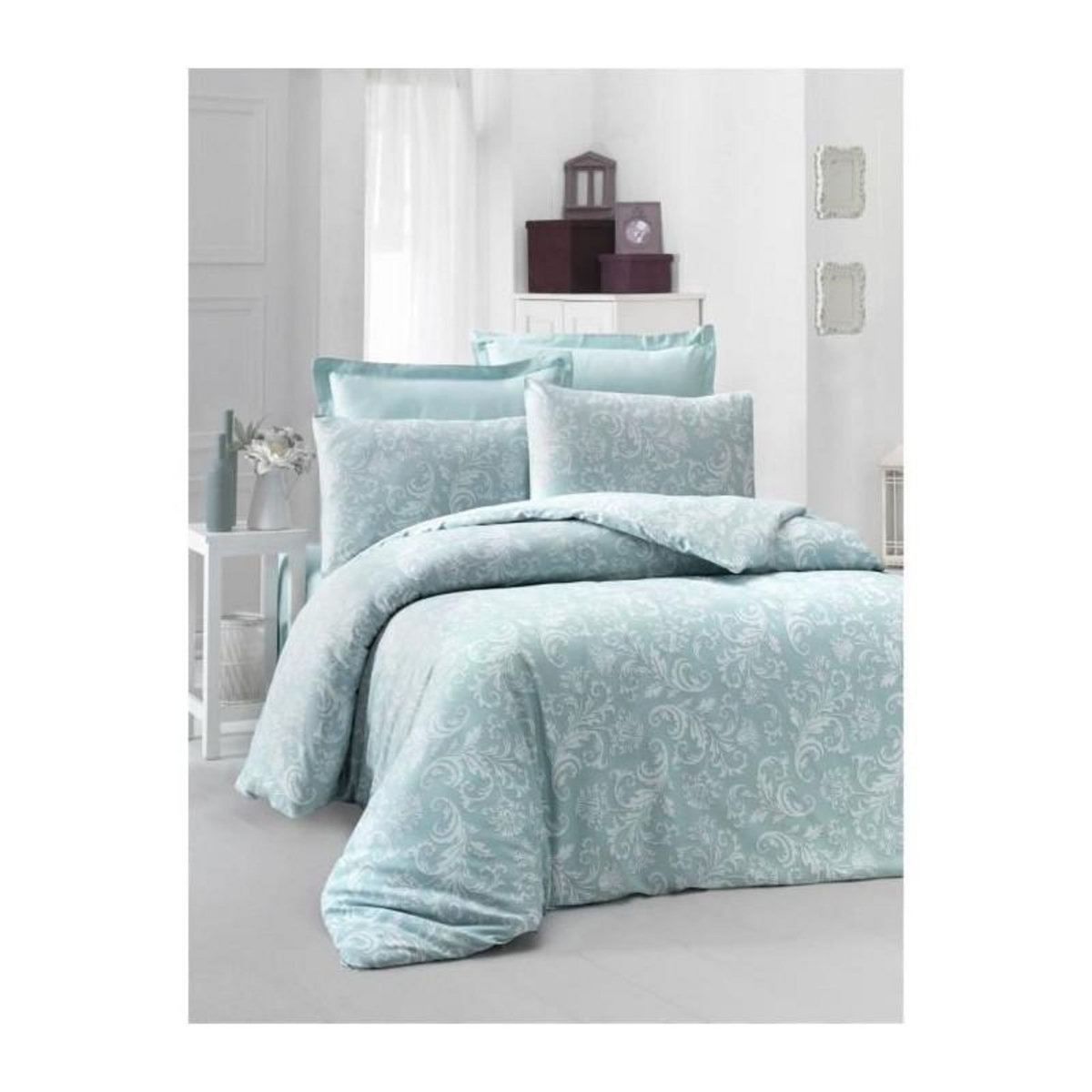 GENERIQUE Parure de lit - 1 housse de couette 220 x 240 cm + 2 taies d'oreiller 60 x 60 cm - Satiné 100% coton - Blanc