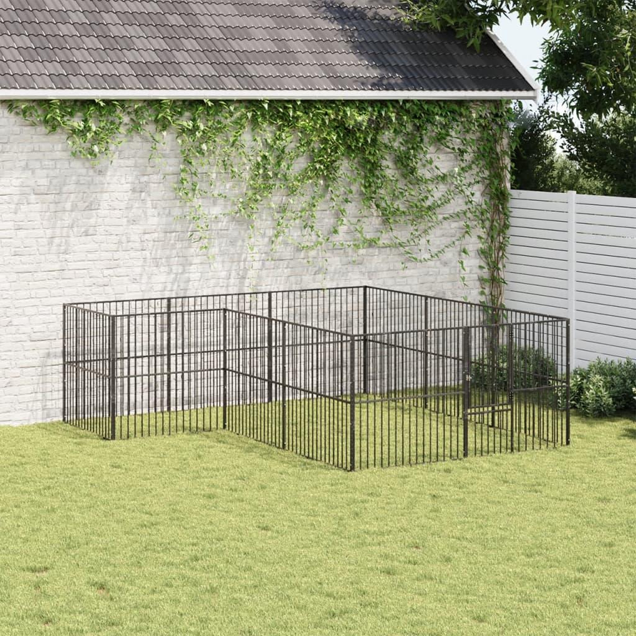 Voir la diapositive 3 : VIDAXL Parc pour chien 12 panneaux noir acier galvanise