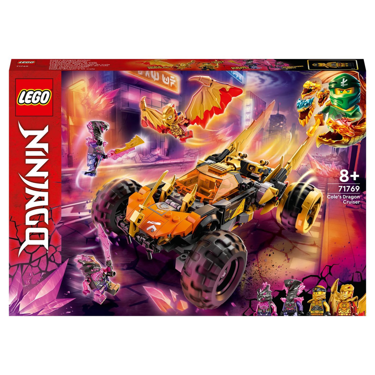 LEGO NINJAGO 71769 Le Bolide Dragon de Cole, Jouet de Voiture et Figurines pour Enfants