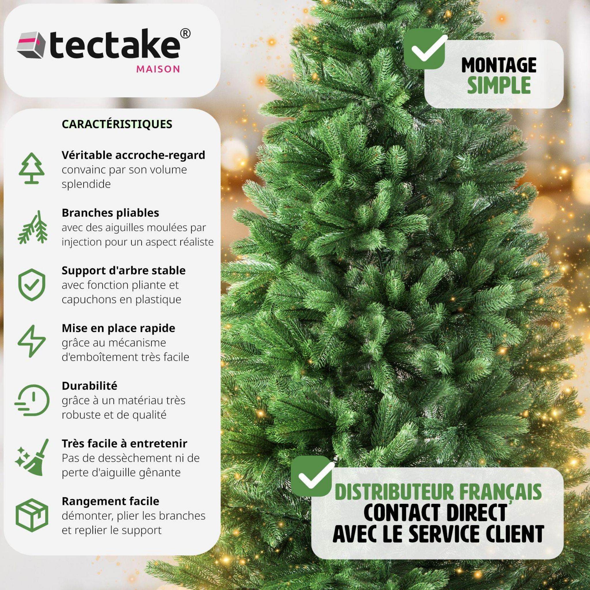 tectake Sapin de Noël artificiel moulé par injection avec support métallique