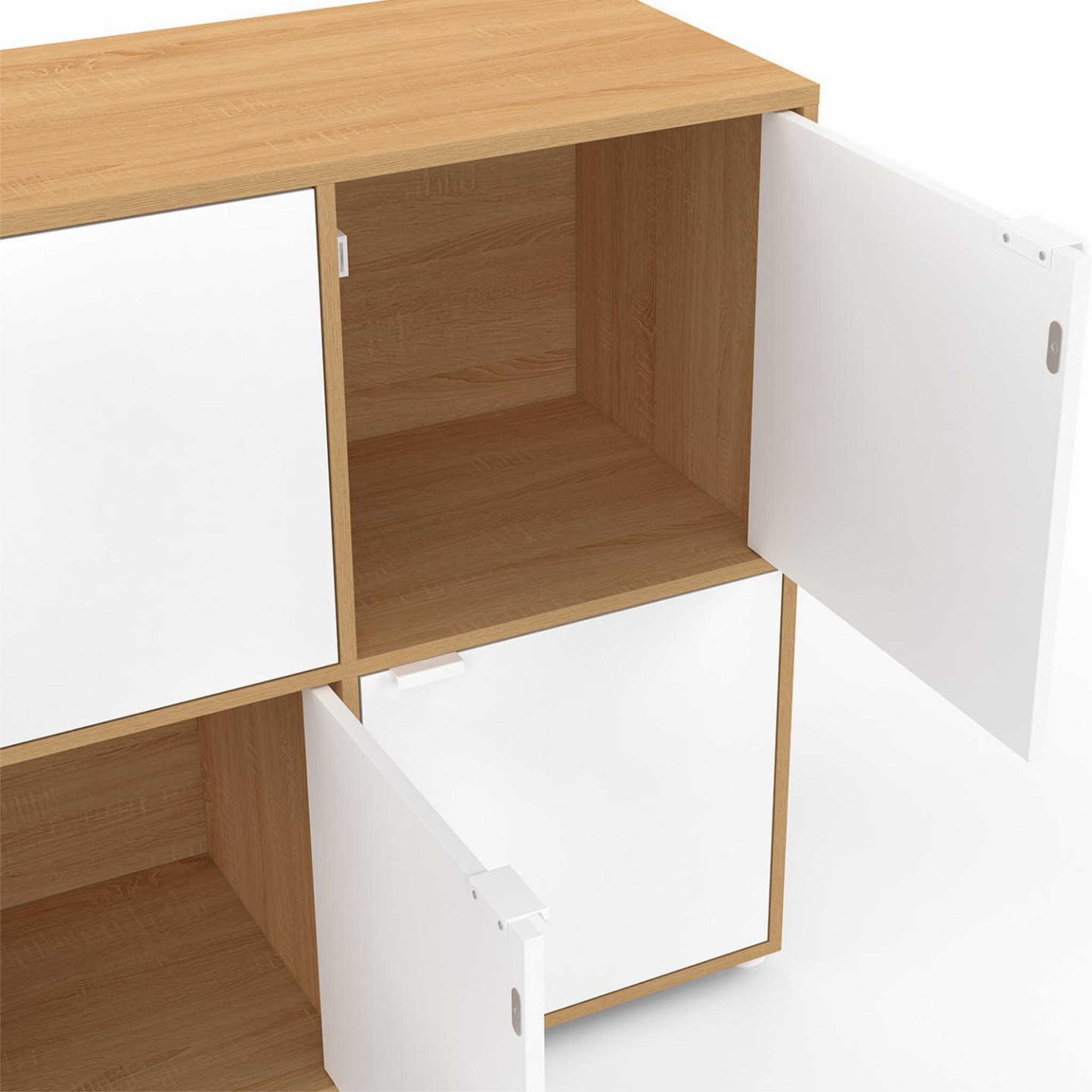 Voir la diapositive 6 : ID MARKET Buffet casier 139 cm cassie 8 portes blanc et bois