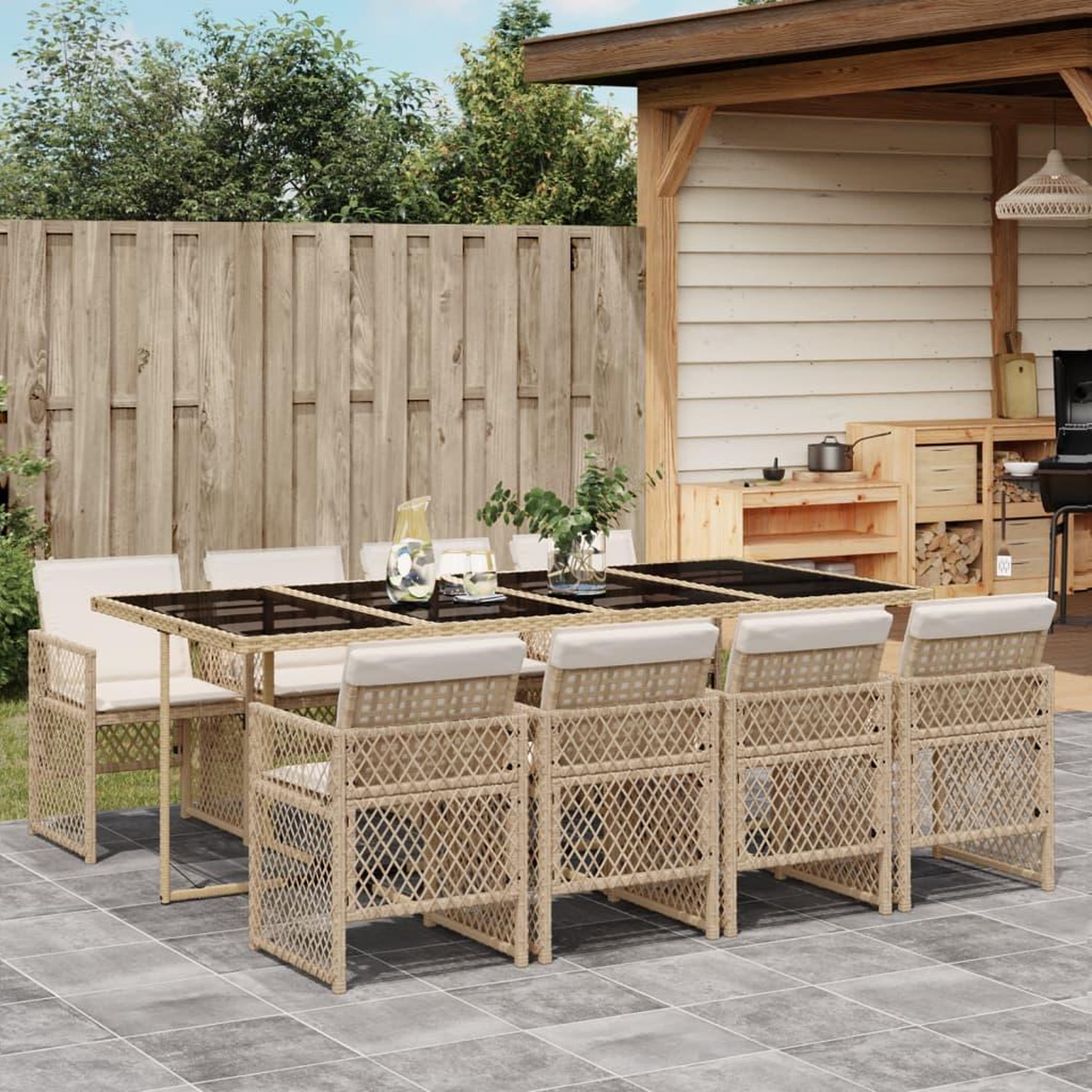 VIDAXL Ensemble a manger de jardin et coussins 9 pcs beige Poly rotin