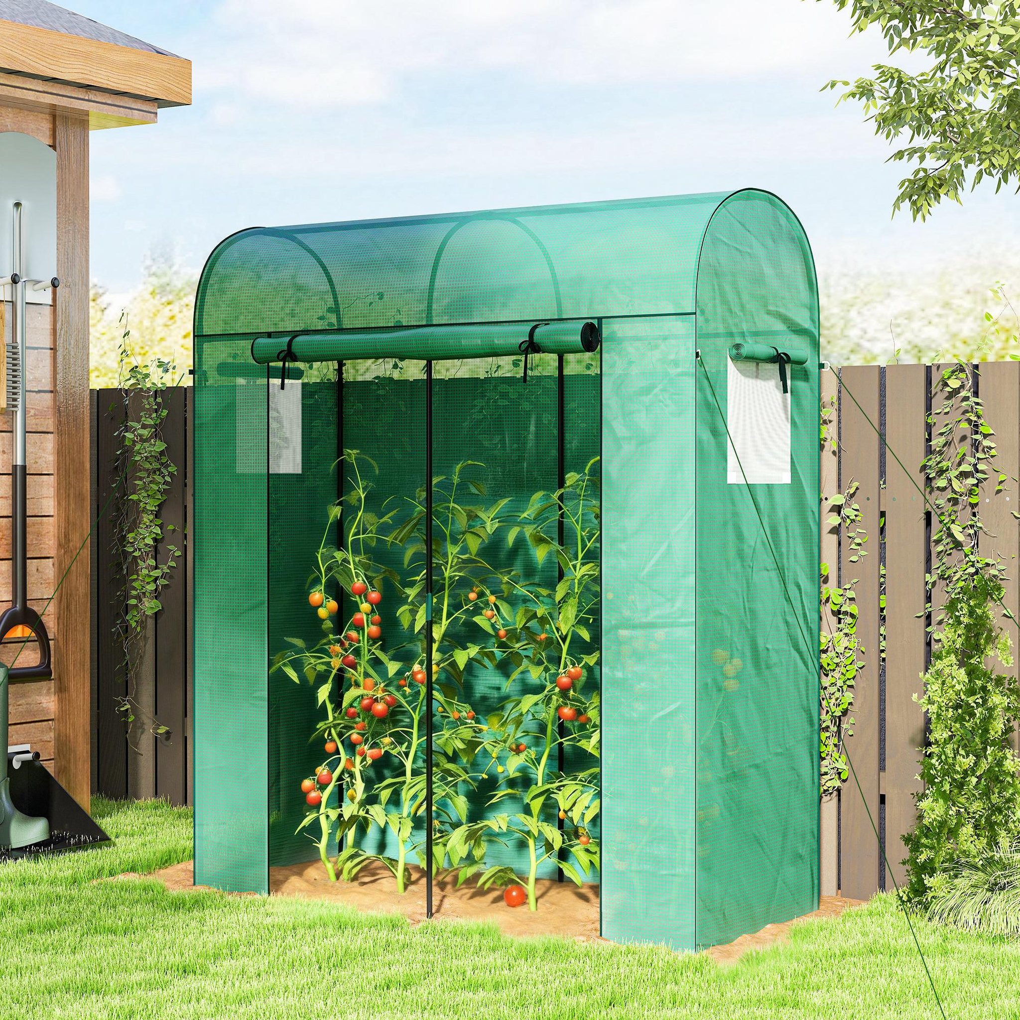 Voir la diapositive 6 : OUTSUNNY Serre de jardin - bâche pe et châssis acier - porte roulante et fenêtres en maille - 170 x 68 x 200 cm - vert