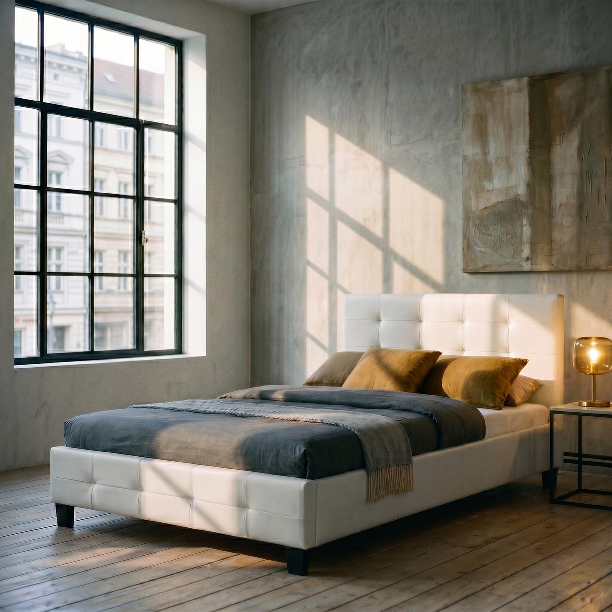 Voir la diapositive 2 : IDIMEX Lit simple MARLON, 120 x 190 cm, capitonné avec sommier, revêtement synthétique