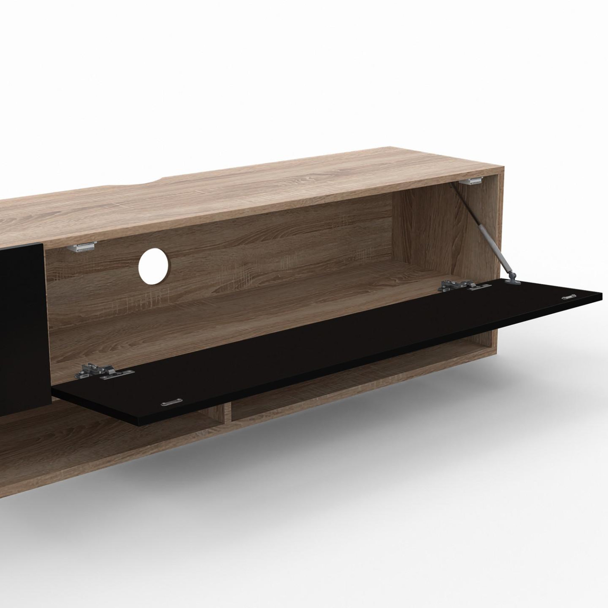 Voir la diapositive 6 : ID MARKET Meuble tv 180 cm suspendu elio 2 portes avec étagère bois et noir