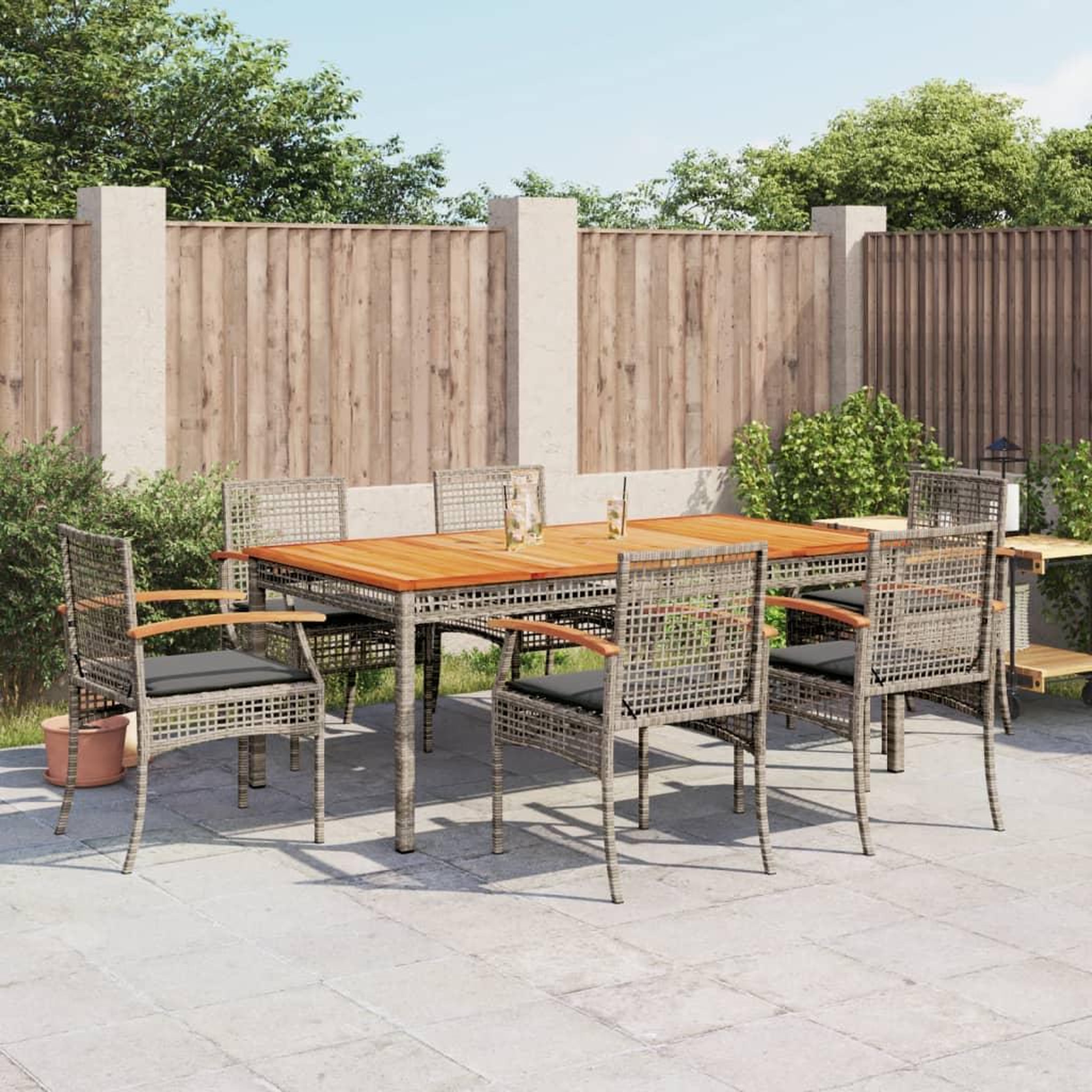 VIDAXL Ensemble a manger de jardin et coussins 7 pcs gris rotin