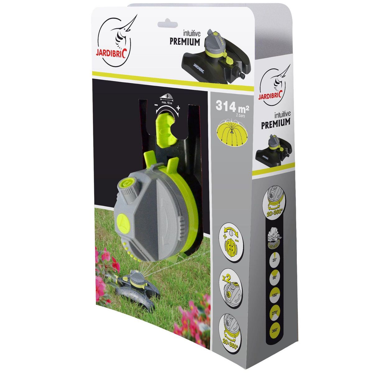 Jardibric Arroseur contour à turbine 2 jets avec vanne réglage