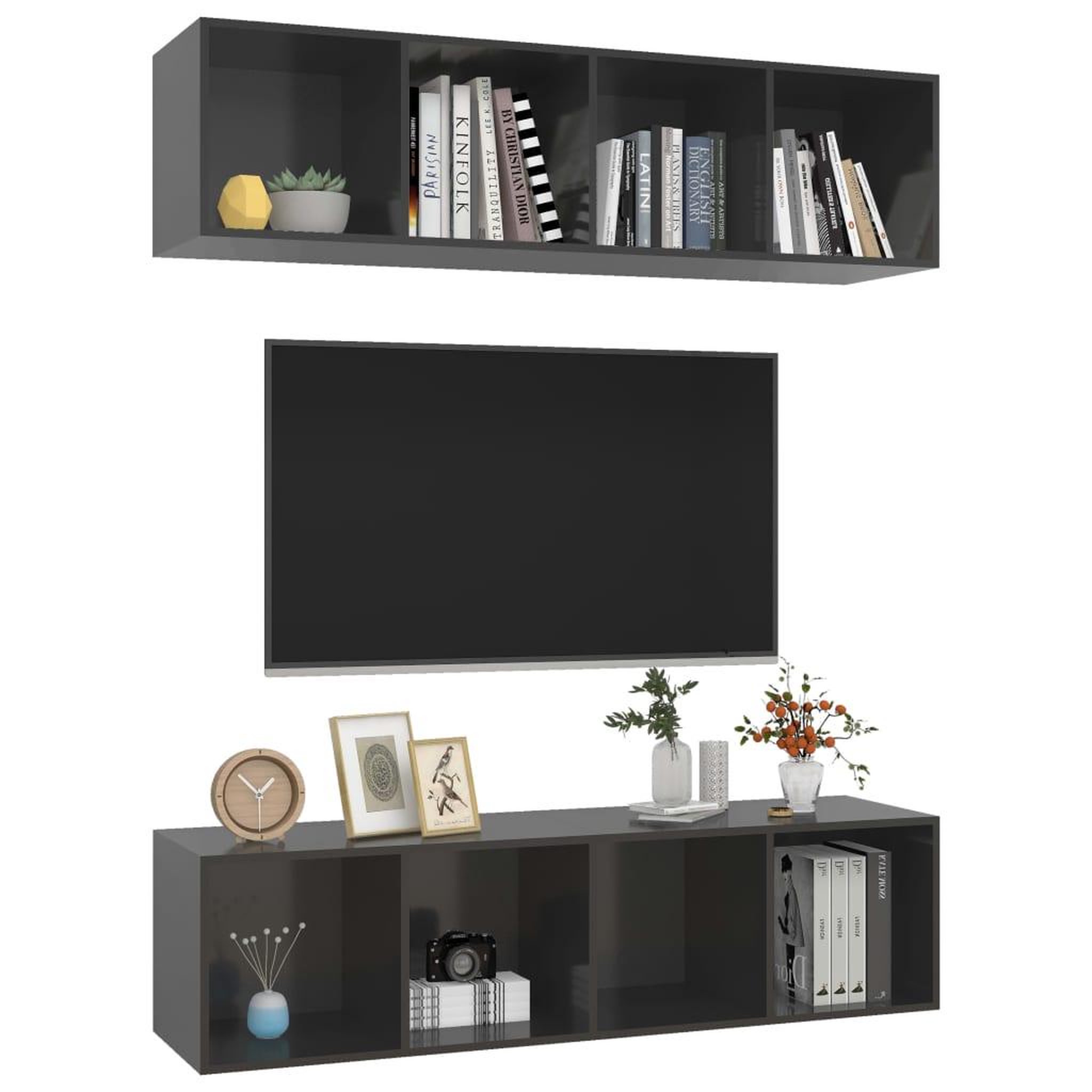 Voir la diapositive 3 : VIDAXL Meubles TV muraux 2 pcs Gris brillant Bois d'ingenierie